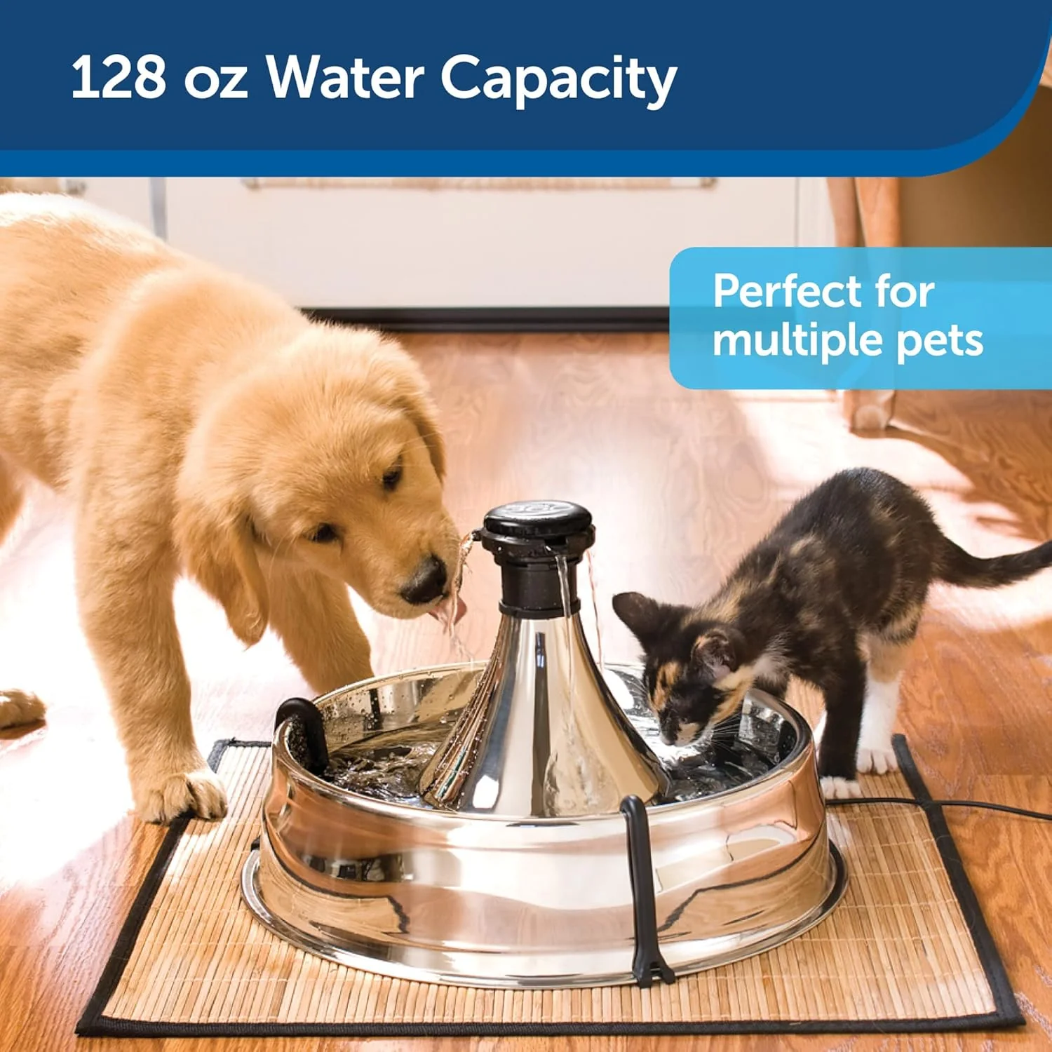 PetSafe Drinkwell Stainless Steel 360 Multiple Pet Fountain - Scratch and Rust Resistant Automatic Water Dispenser for Cats or Dogs - Adjustable Flow Control - 128 Ounce (3.8 Liter) - Filters Included - Image 2