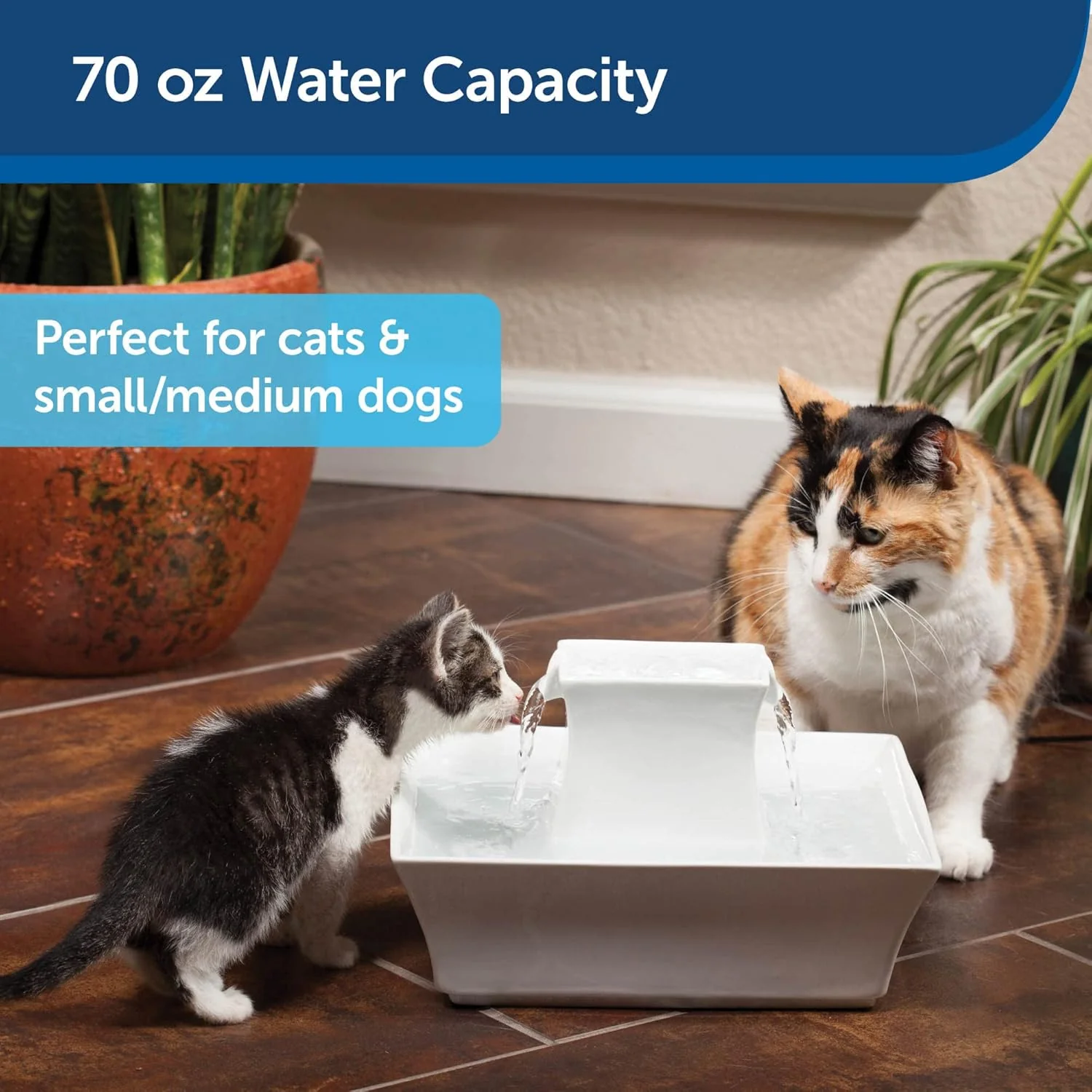PetSafe Drinkwell Pagoda Ceramic Cat & Dog Water Fountain, 70oz Capacity, Encourages Hydration, Open Bowl Design, White - Image 4