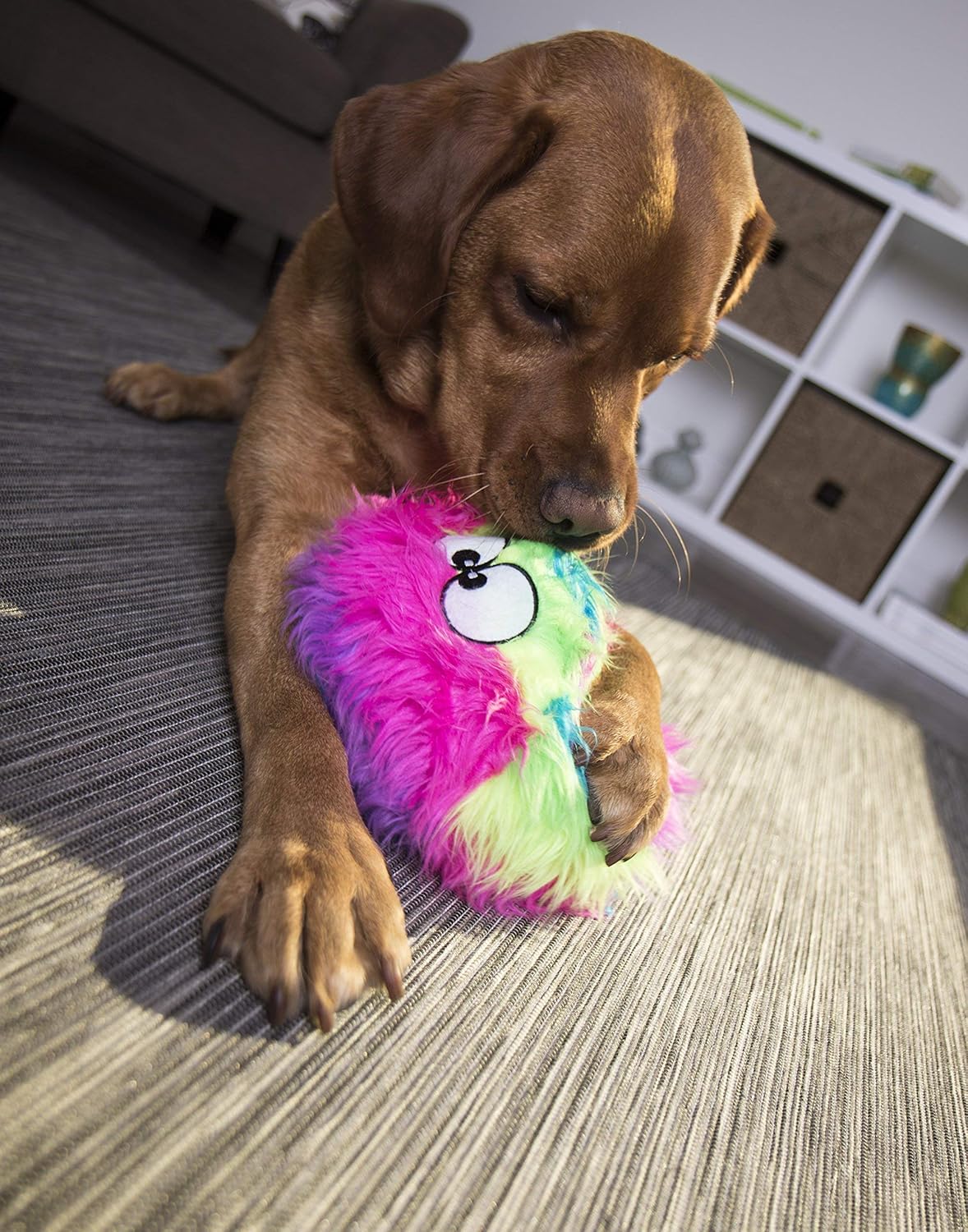 goDog Furballz Squeaky Plush Ball Dog Toy, Chew Guard Technology - Rainbow, Large - Image 8