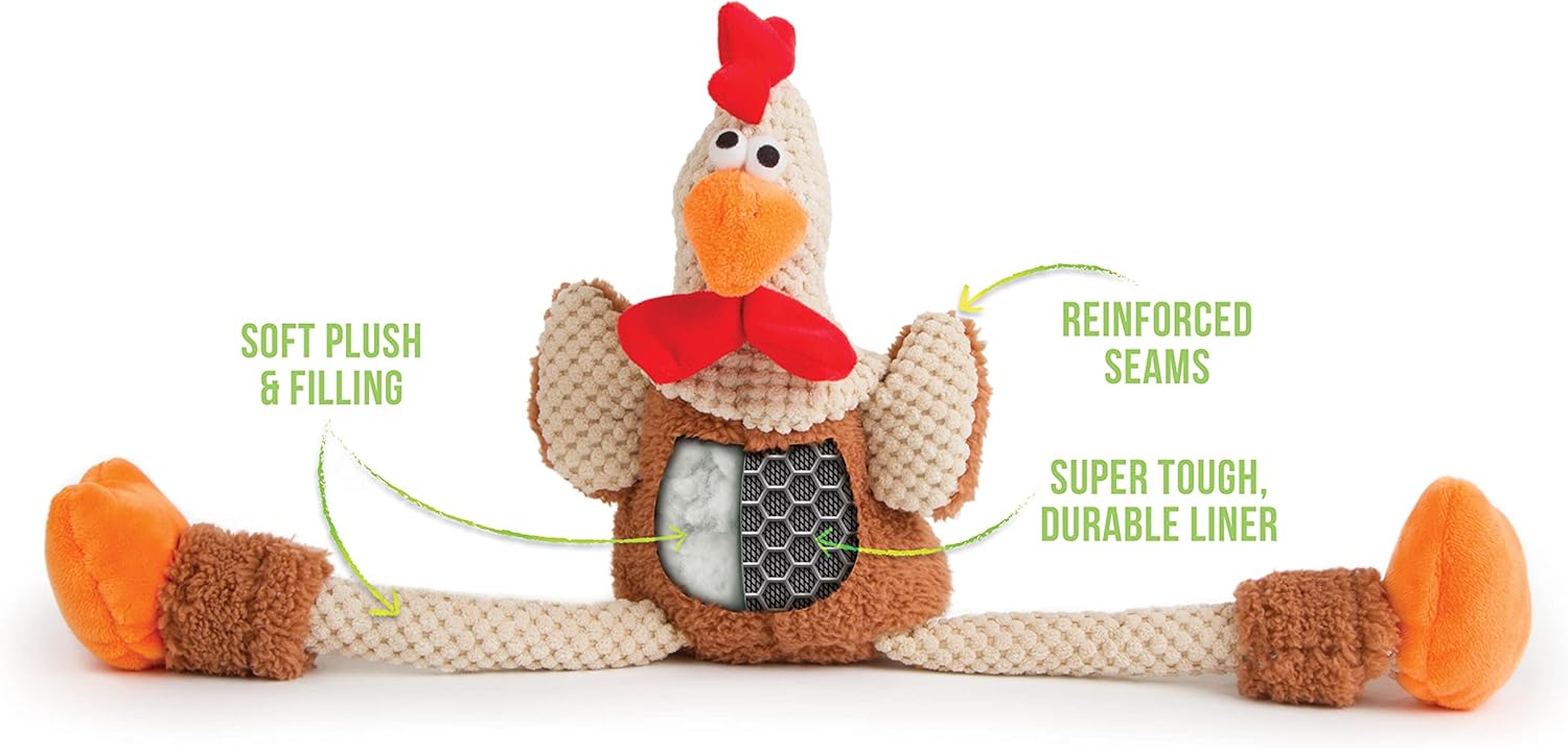 goDog Checkers Skinny Rooster Squeaky Plush Dog Toy, Chew Guard Technology - Brown - Image 4