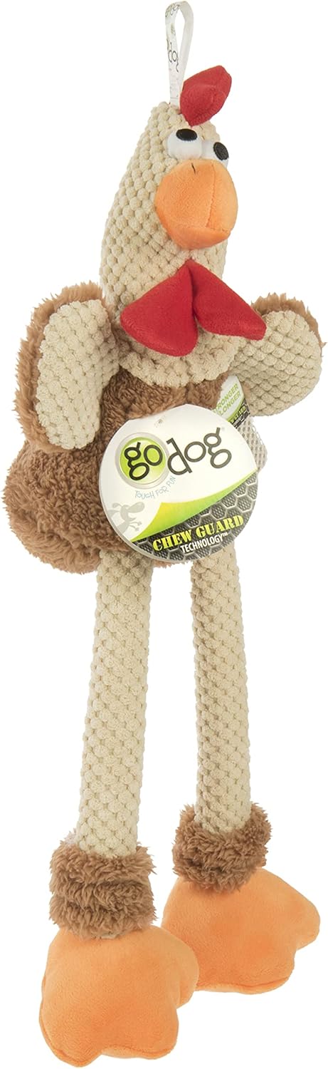 goDog Checkers Skinny Rooster Squeaky Plush Dog Toy, Chew Guard Technology - Brown - Image 7