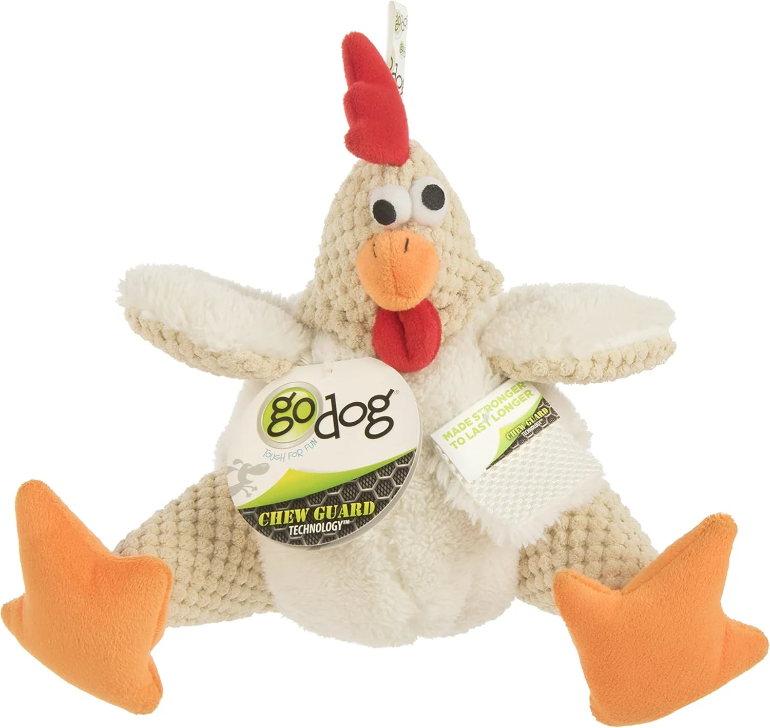 goDog Checkers Fat Rooster Squeaky Plush Dog Toy, Chew Guard Technology - White - Image 6
