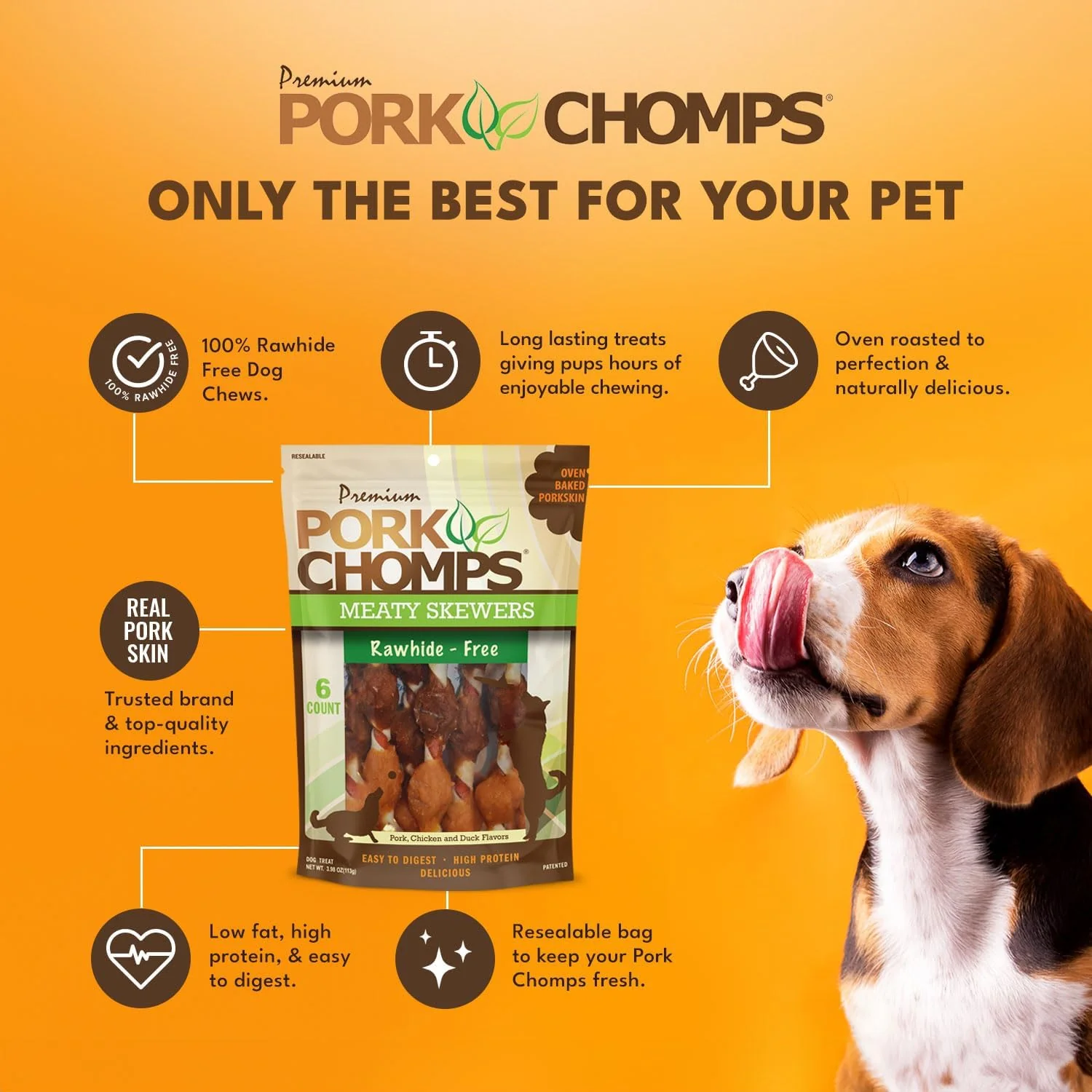 Pork Chomps Premium 6CT Meaty Skewers, Brown - Image 3