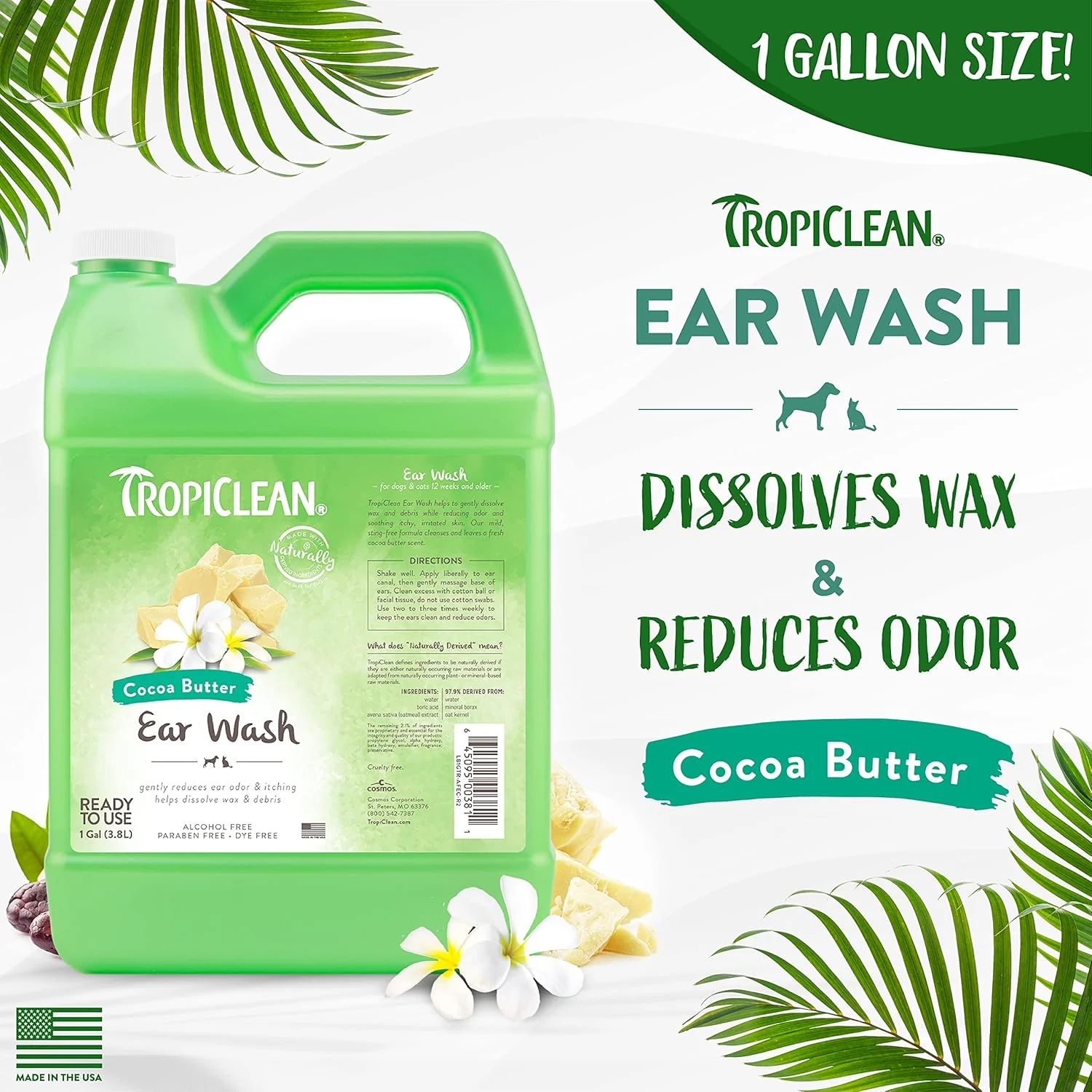 TropiClean Cocoa Butter Ear Wash for Dogs & Cats | Alcohol Free Dog Ear Cleaner Solution | Pet Ear Wash Derived from Natural Ingredients | - Image 2