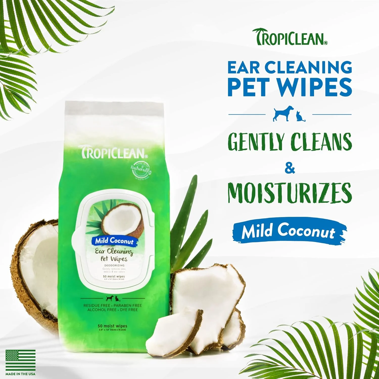 TropiClean Dog Ear Wipes, Dog Ear Cleaner, Soothing Itch Relief, Gently Removes Wax and Debris, Odor Eliminating, Safe for Daily Use, Cat Safe 50 ct - Image 2