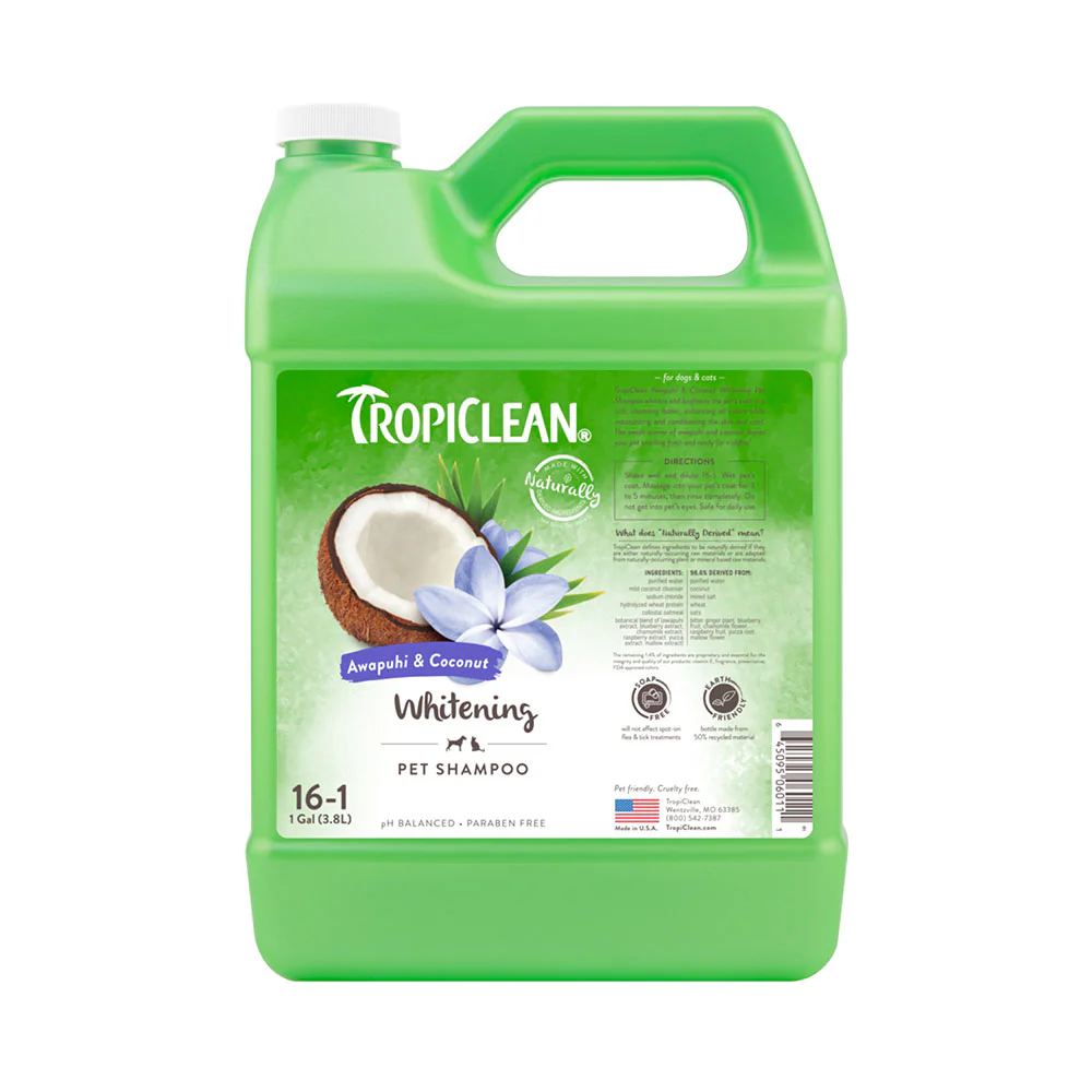 TropiClean Whitening Dog Shampoo, Professional Dog Shampoo, Whitening & Brightening, For All Coat & Color Types, Puppy Safe