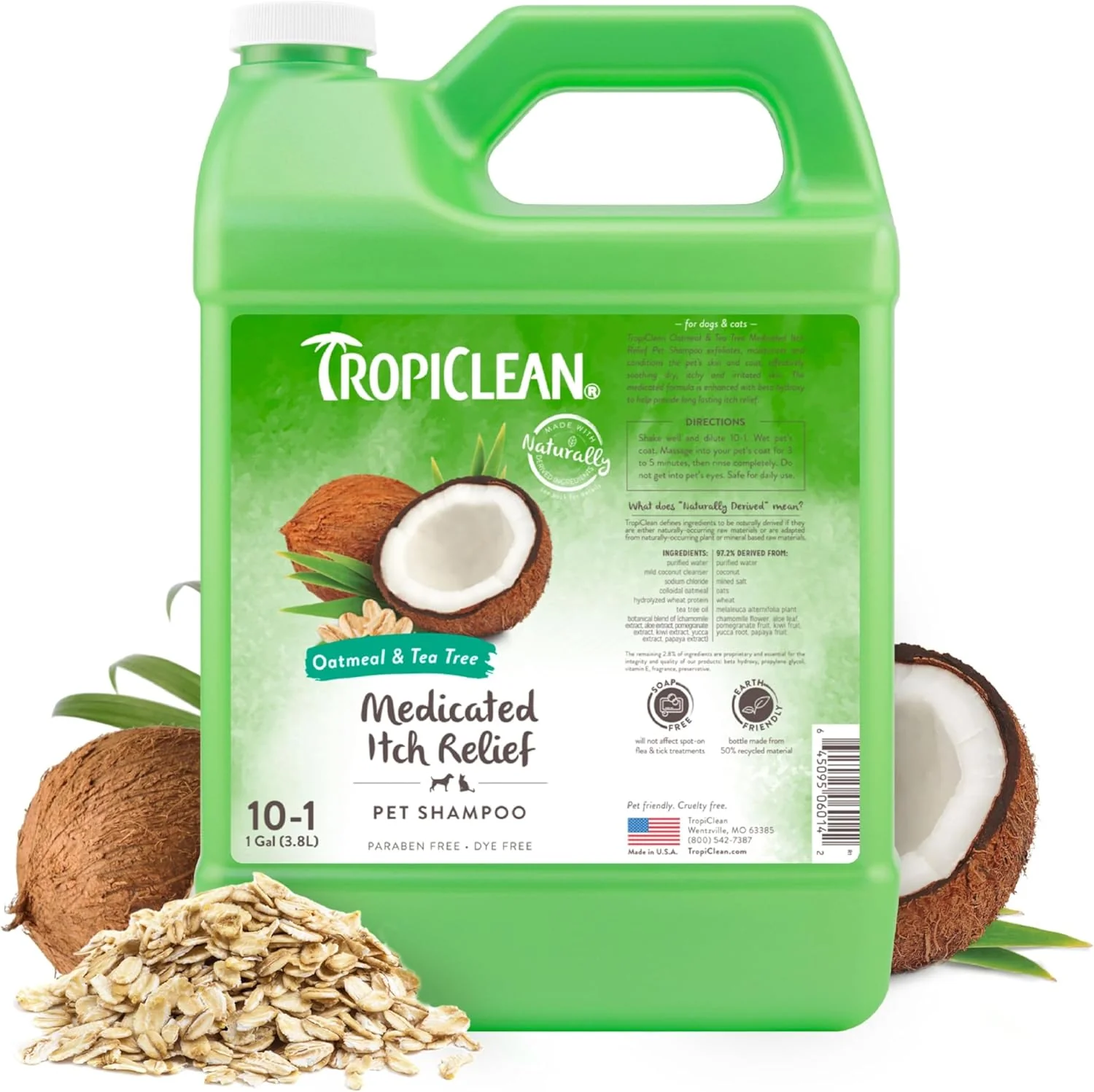 TropiClean Oatmeal Dog Shampoo for Itchy Skin Relief, Professional Dog Shampoo, Soothing Medicated Itch Relief, Puppy Safe 1 gal - Image 4