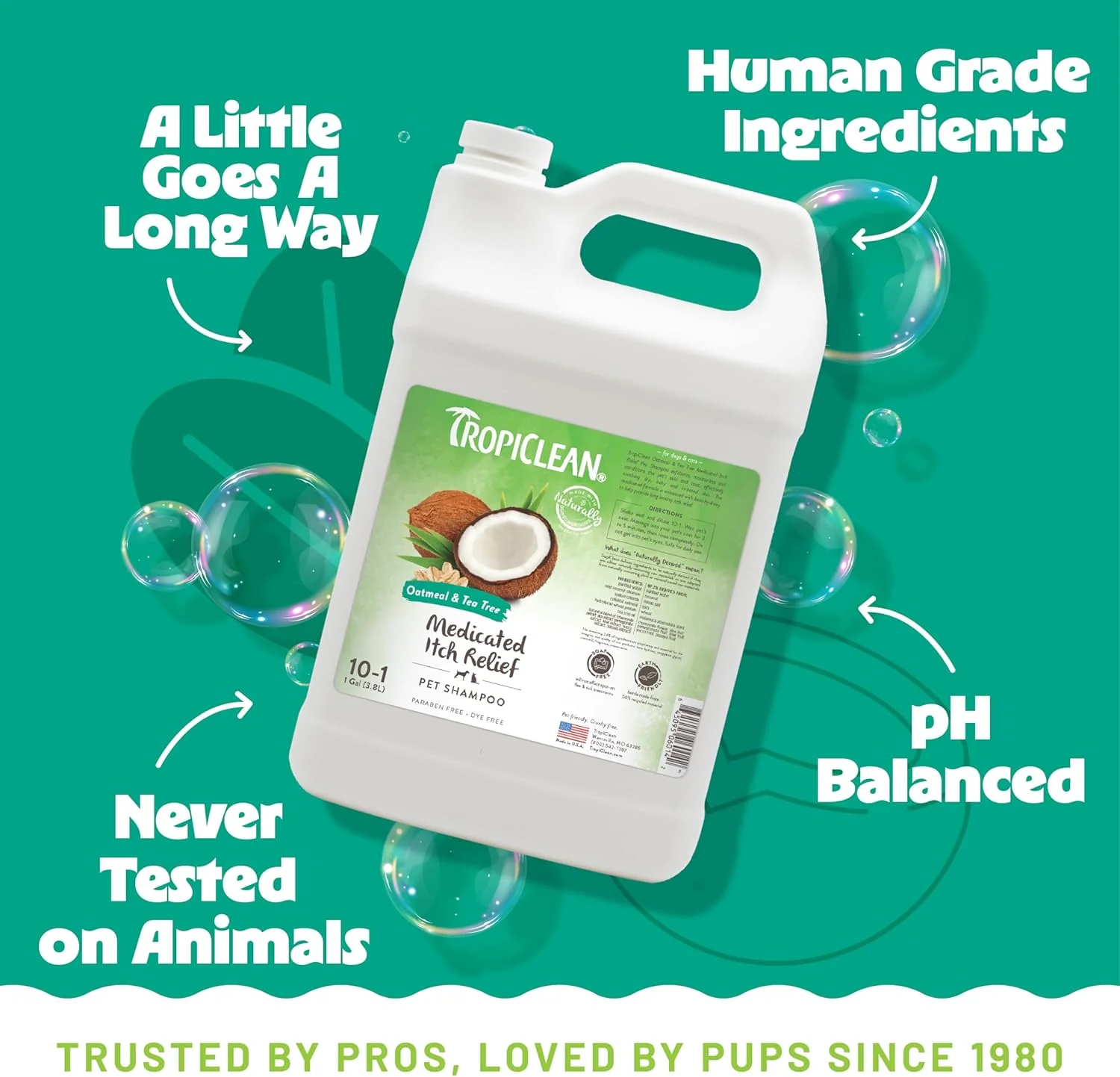 TropiClean Oatmeal Dog Shampoo for Itchy Skin Relief, Professional Dog Shampoo, Soothing Medicated Itch Relief, Puppy Safe 1 gal - Image 5