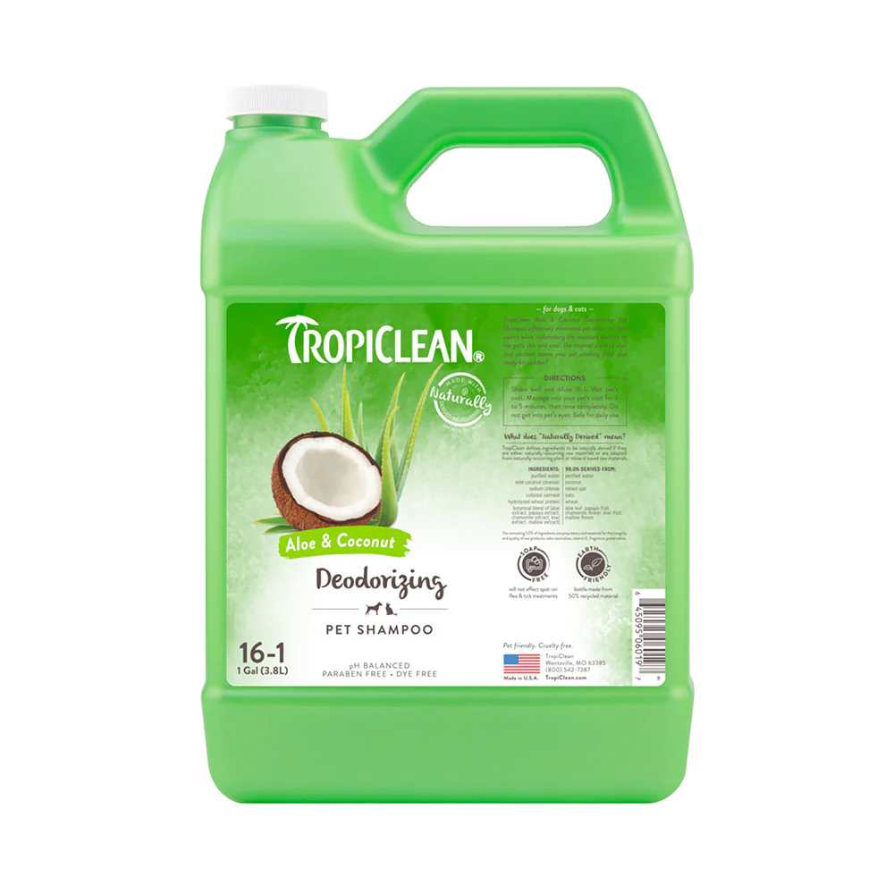 TropiClean Deodorizing Dog Shampoo for Smelly Dogs, Professional Dog Shampoo, Powerful Odor Control, Puppy Safe, Aloe & Coconut Scent