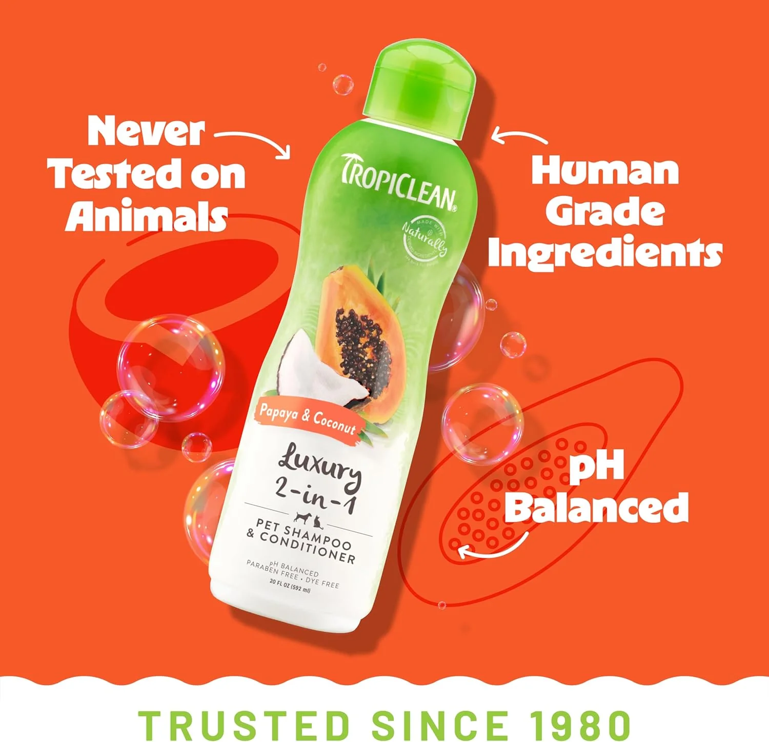 TropiClean 2-in-1 Dog Shampoo and Conditioner, Moisturizing Dog Detangler, Puppy Safe, Made in the USA, Papaya Scent, Cat & Kitten Safe 20 oz - Image 3