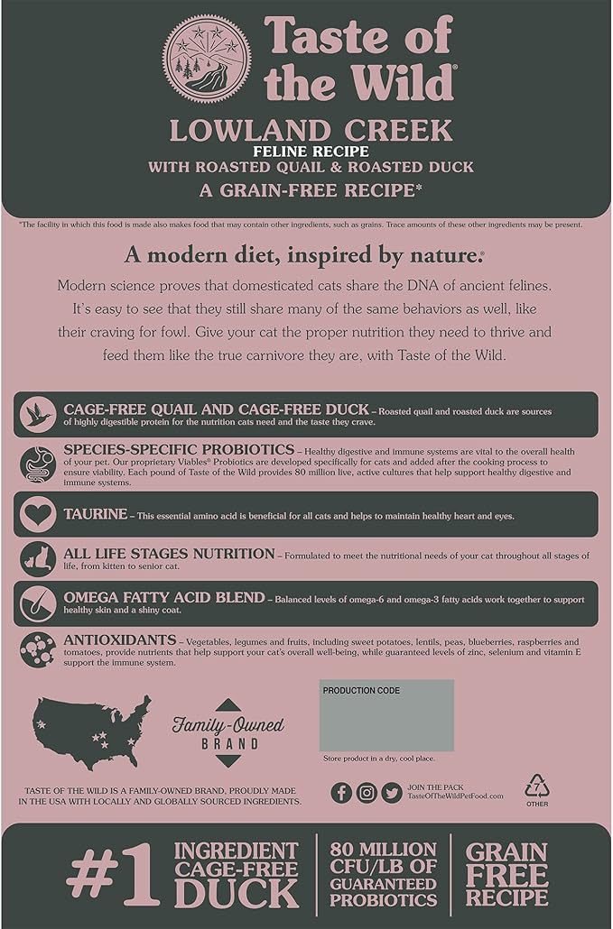 Taste of the Wild® Lowland Creek with Roasted Quail & Roasted Duck Grain Free Cat Food 14 Lbs - Image 3
