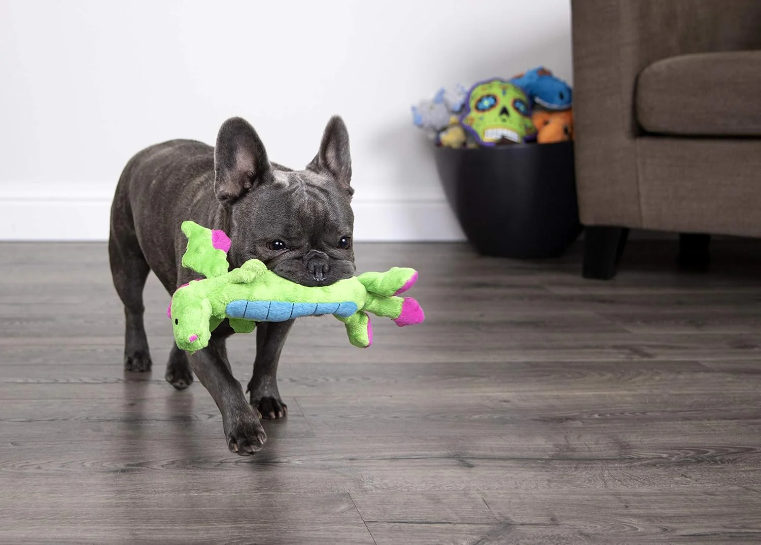 goDog Bubble Plush Skinny Dragons Squeaky Plush Dog Toy, Chew Guard Technology - Green - Image 4