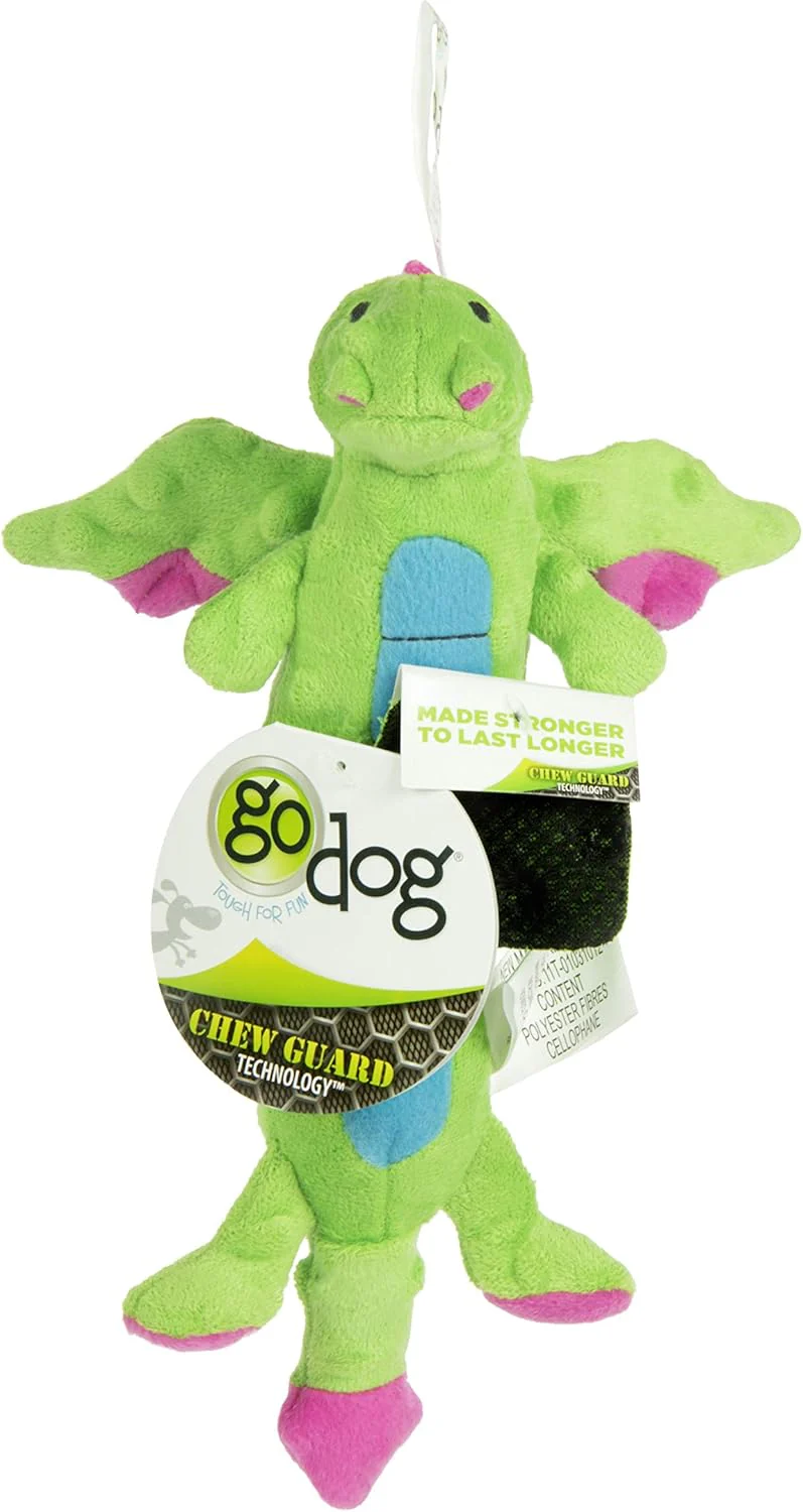 goDog Bubble Plush Skinny Dragons Squeaky Plush Dog Toy, Chew Guard Technology - Green - Image 5