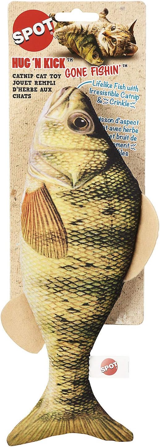 SPOT Fanatic Fish Hug N' Kick - Large Cat Toy with Catnip and Crinkle Sound, Realistic Looking Fish Toy for Cats to Cuddle, Chase, Hug, Kick, and Swat - 11in Plush Toy,1Piece