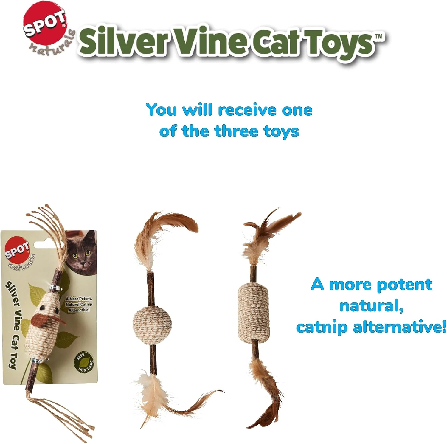 SPOT Naturals Silver Vine Cat Toy – Natural Interactive Enrichment for Cats, Stimulates Play and Reduces Stress, Durable and Safe, Perfect for Indoor Cats and Kittens, Assorted Styles, 1 Piece - Image 3