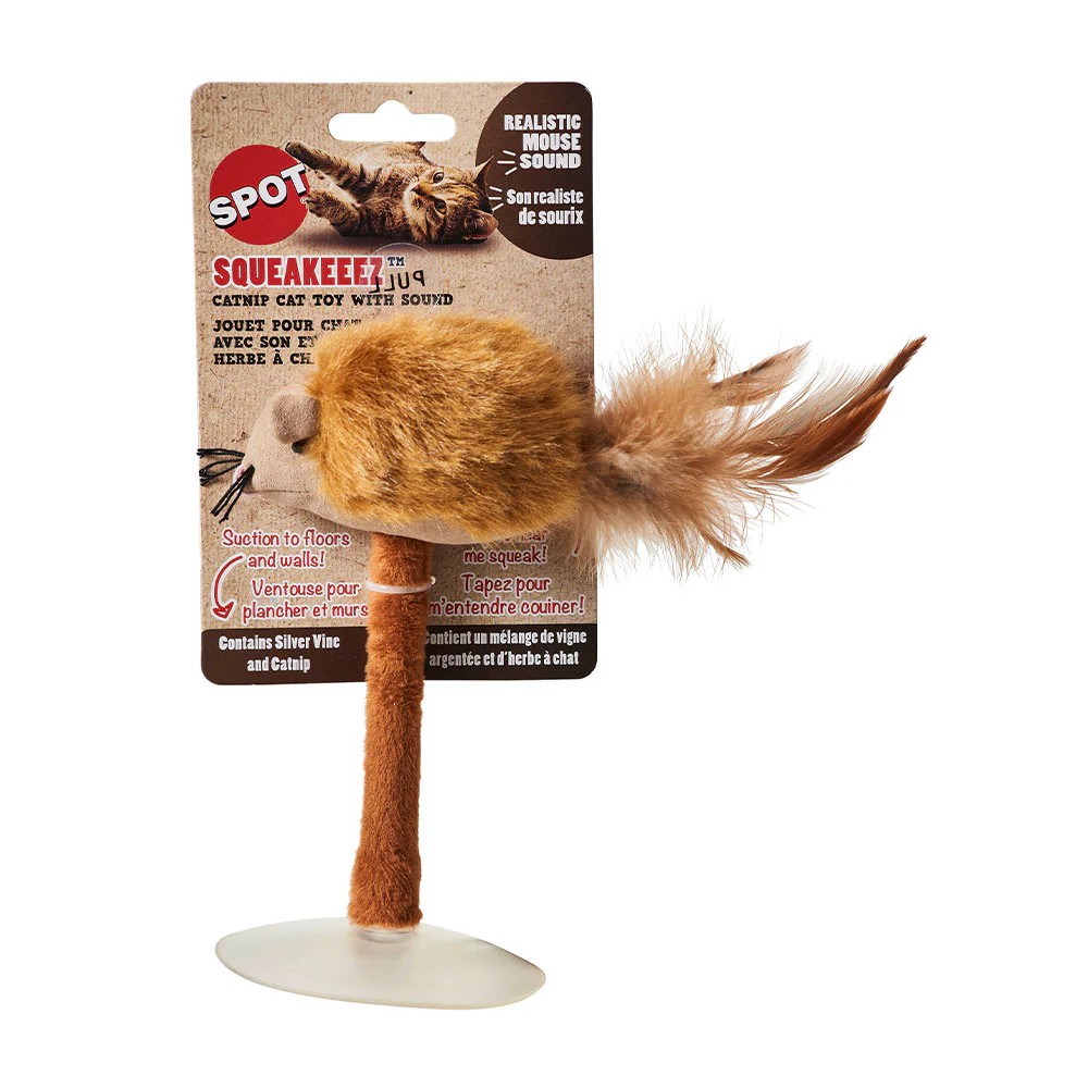 SQUEAKEEEZ Mouse Assorted/Touch Activated/Realistic Mouse Sound/with Catnip and Silver Vine Blend/Suction Cup Cat Toy