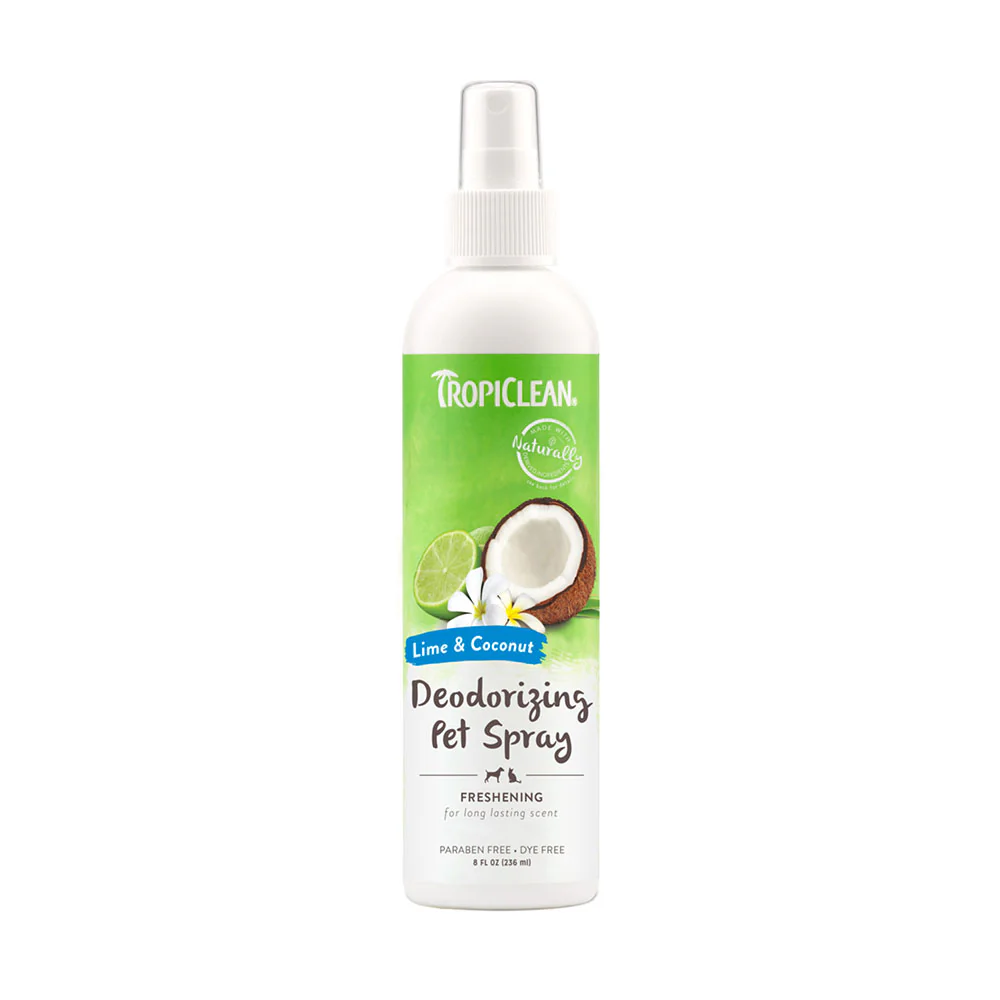TropiClean Dog Perfume, Long Lasting Lime & Coconut Cologne, Deodorizing Spray for Smelly Dogs, After Bath Detangling Spray with Vitamin E, Safe for Cats