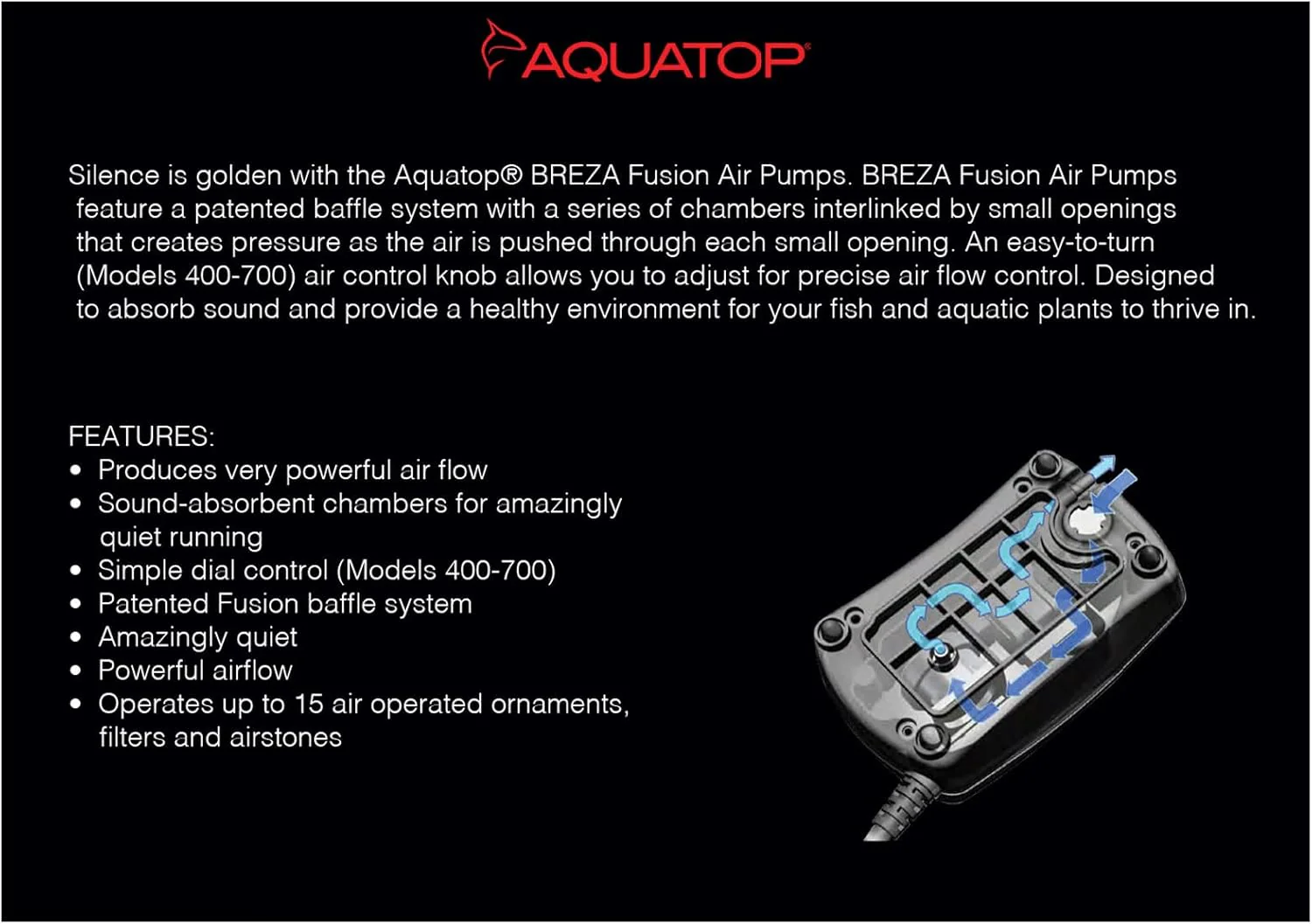 Aquatop Fusion Aquarium Air Pump Single Outlet, Super Quiet - Image 4