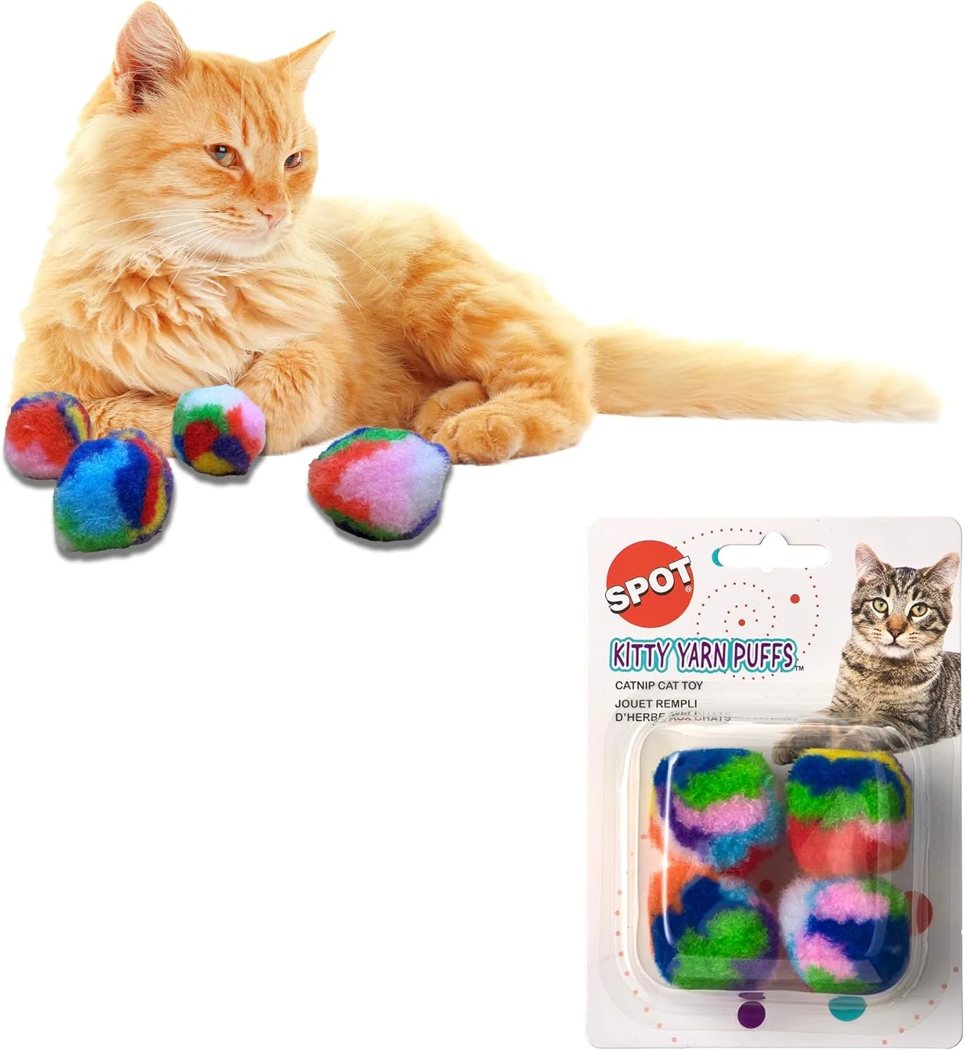 Ethical SPOT Kitty Yarn Puffs Colorful Woolen Yarn Cat Toy Contains Catnip 1.5" Pack of 4 Pet - Image 2