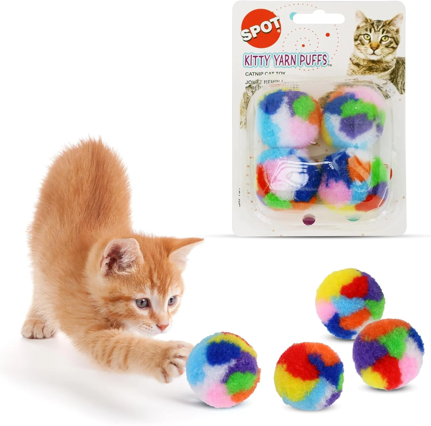 Ethical SPOT Kitty Yarn Puffs Colorful Woolen Yarn Cat Toy Contains Catnip 1.5" Pack of 4 Pet - Image 3