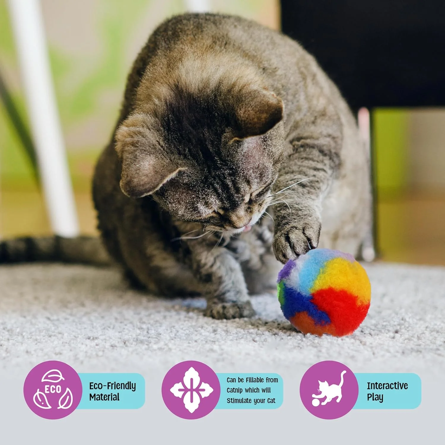 Ethical SPOT Kitty Yarn Puffs Colorful Woolen Yarn Cat Toy Contains Catnip 1.5" Pack of 4 Pet - Image 4