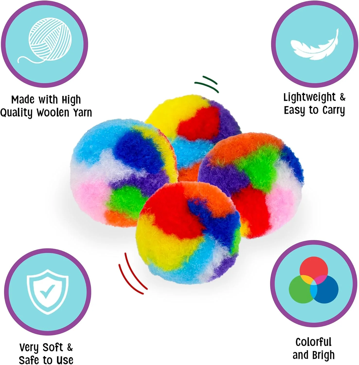 Ethical SPOT Kitty Yarn Puffs Colorful Woolen Yarn Cat Toy Contains Catnip 1.5" Pack of 4 Pet - Image 5