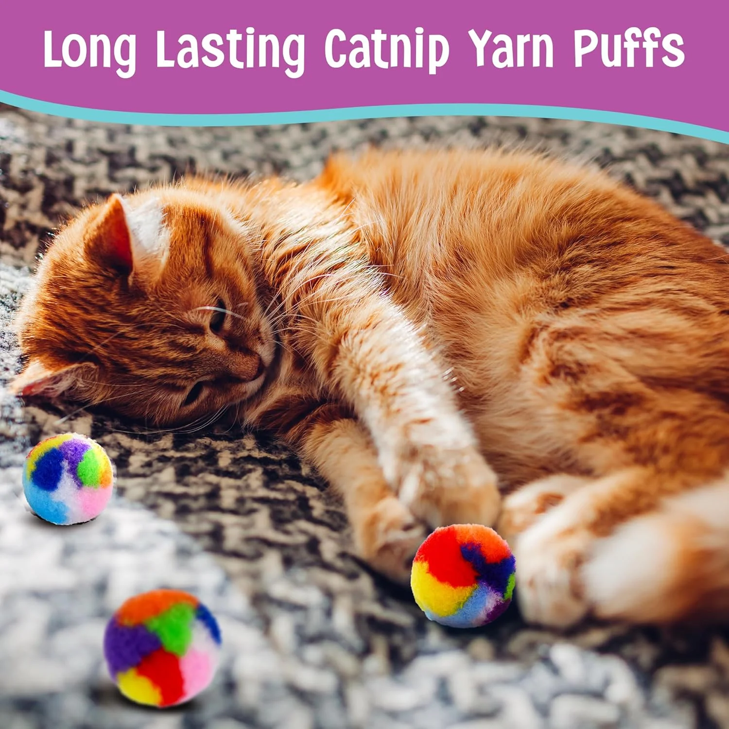 Ethical SPOT Kitty Yarn Puffs Colorful Woolen Yarn Cat Toy Contains Catnip 1.5" Pack of 4 Pet - Image 6