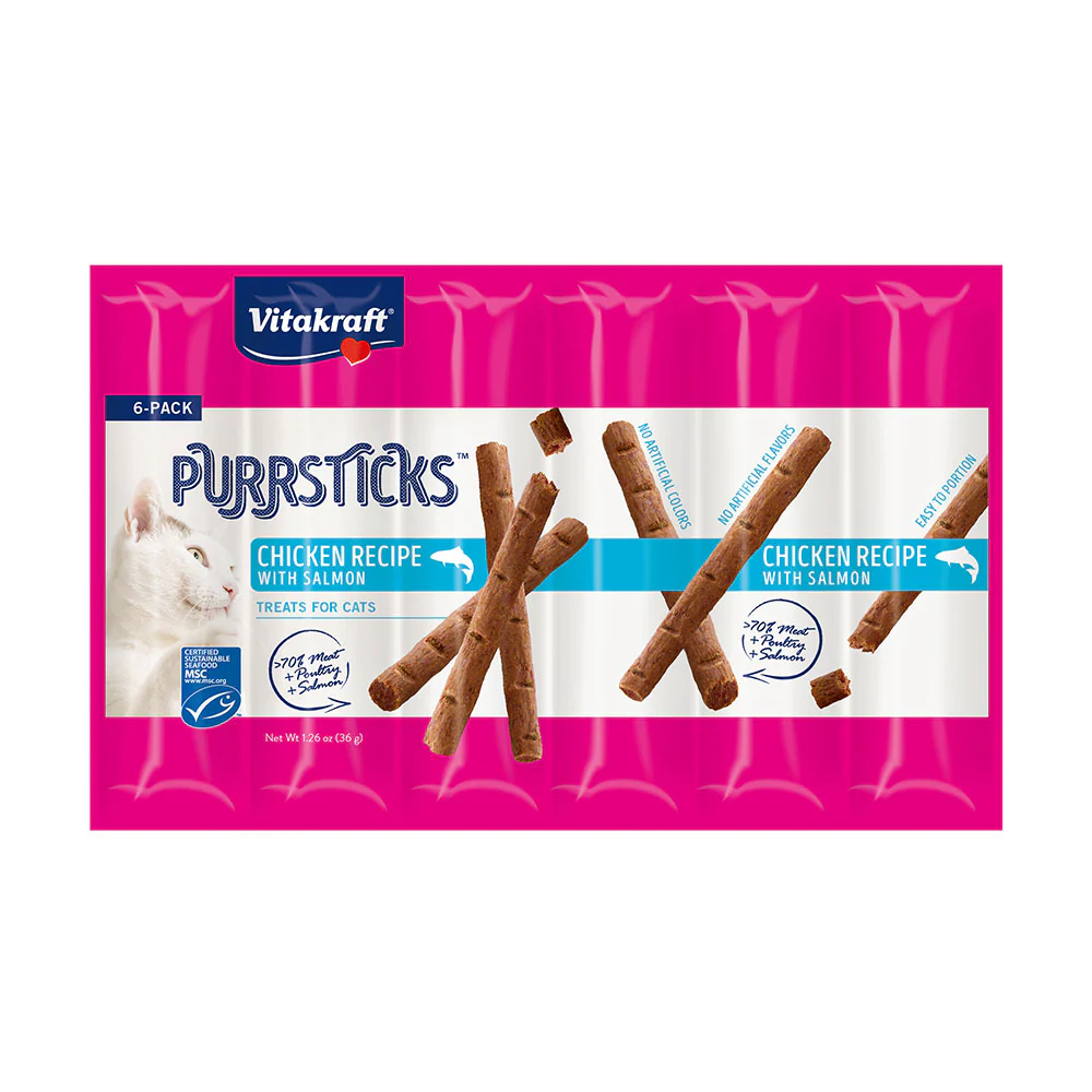 Vitakraft PurrSticks Meaty Cat Sticks - Chicken with Salmon - Segmented and Breakable Meatstick - Deliciously Tender