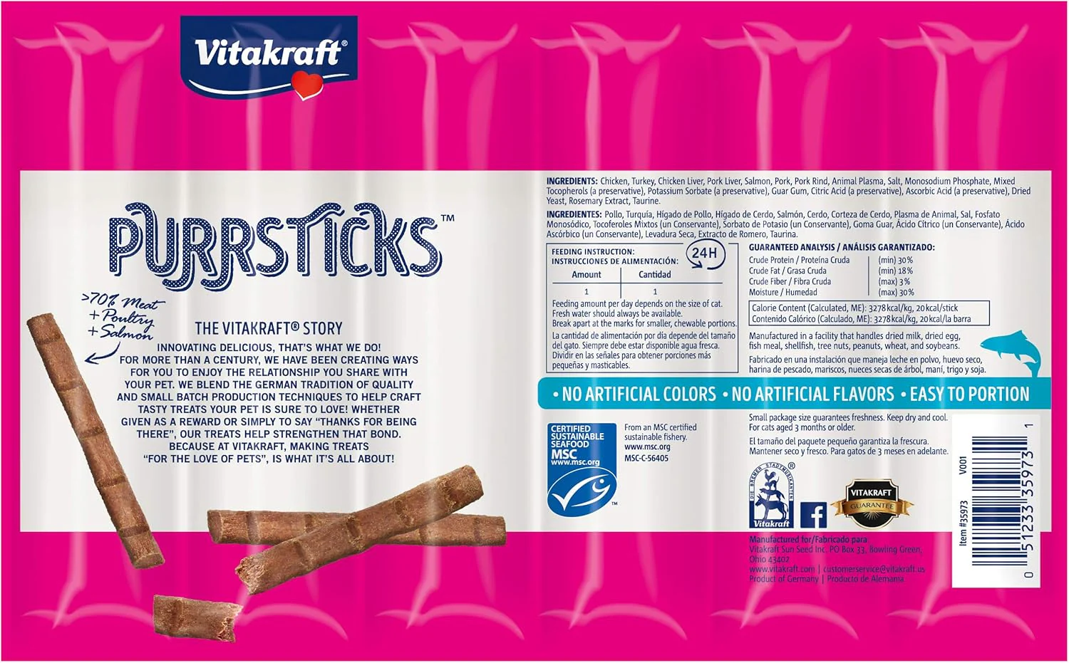 Vitakraft PurrSticks Meaty Cat Sticks - Chicken with Salmon - Segmented and Breakable Meatstick - Deliciously Tender - Image 2