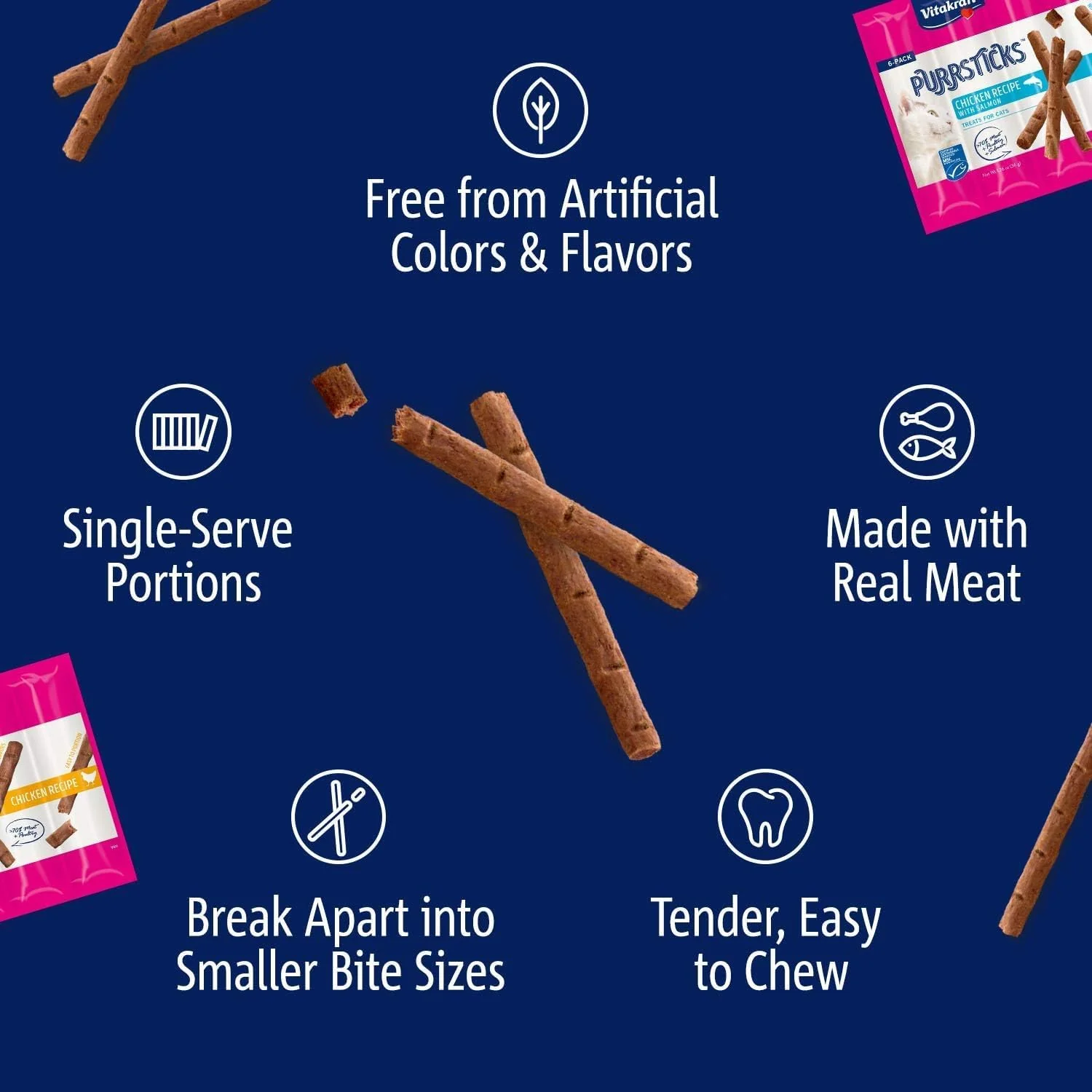 Vitakraft PurrSticks Meaty Cat Sticks - Chicken with Salmon - Segmented and Breakable Meatstick - Deliciously Tender - Image 4
