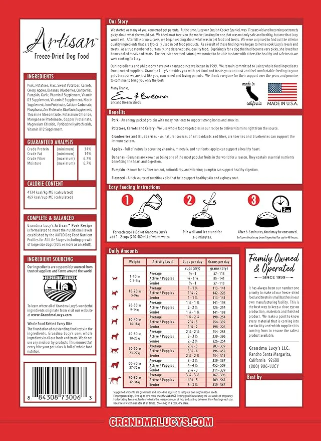 Grandma Lucy’s® Artisan™ Freeze Dried Grain Free Pork Recipe Dog Food - Image 7