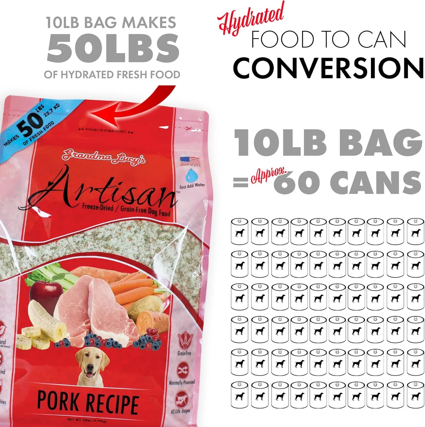 Grandma Lucy’s® Artisan™ Freeze Dried Grain Free Pork Recipe Dog Food - Image 8