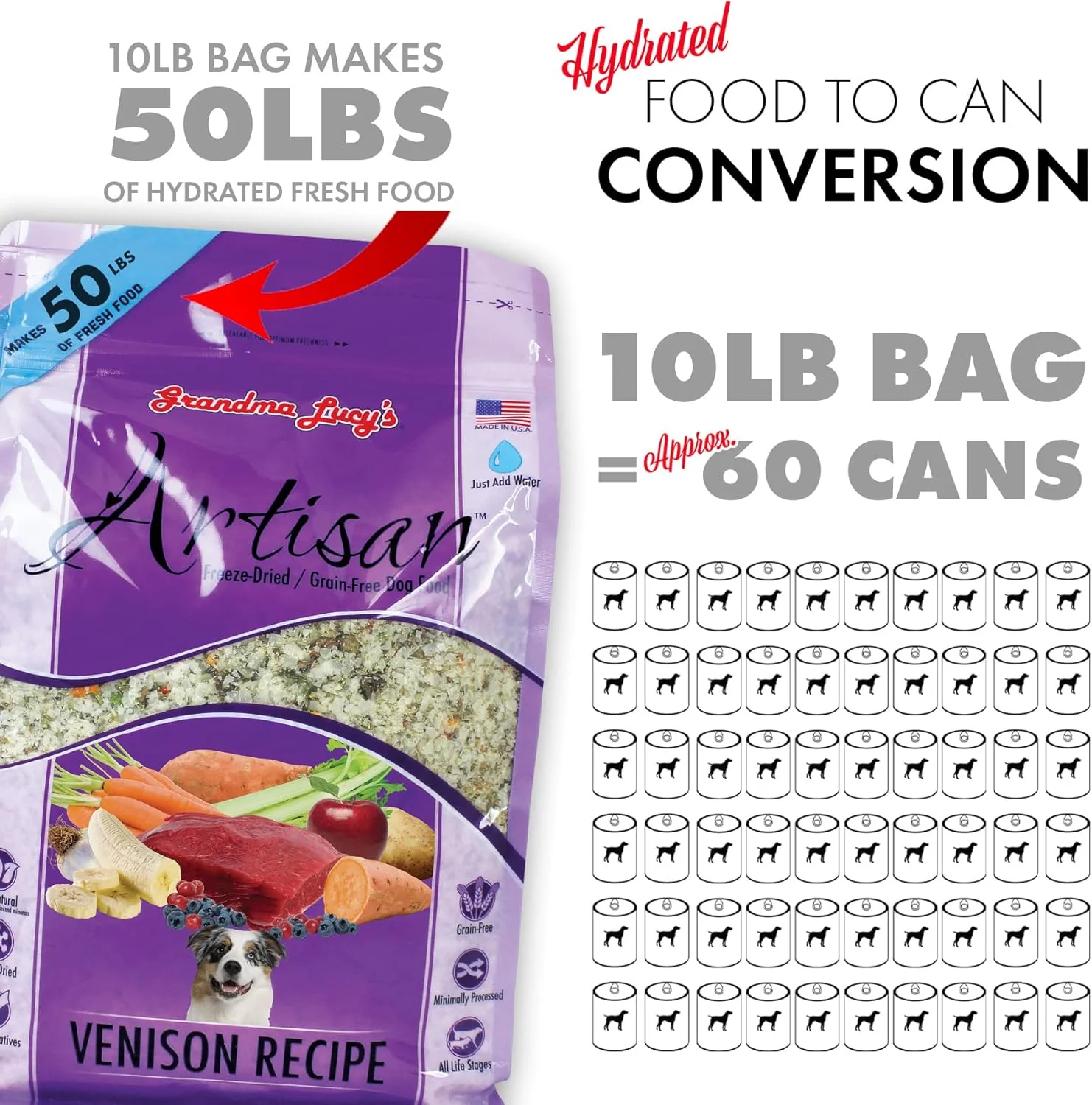 Grandma Lucy’s® Artisan™ Freeze Dried Grain Free Venison Recipe Dog Food - Image 3