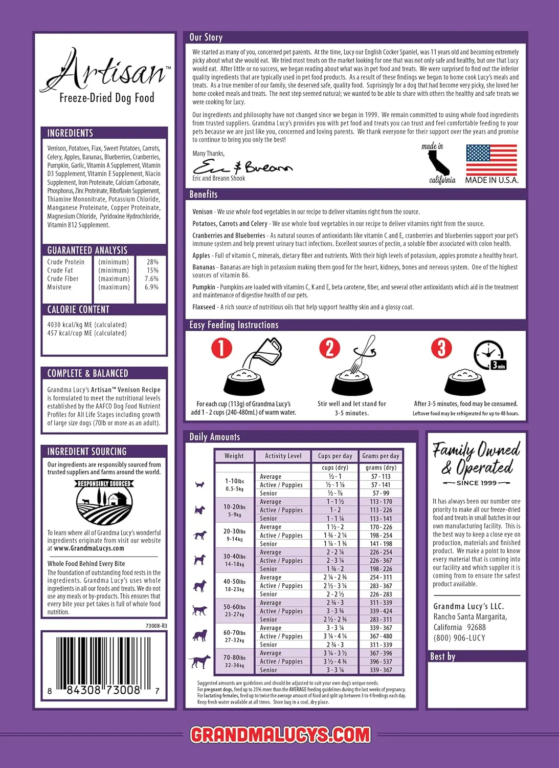 Grandma Lucy’s® Artisan™ Freeze Dried Grain Free Venison Recipe Dog Food - Image 7