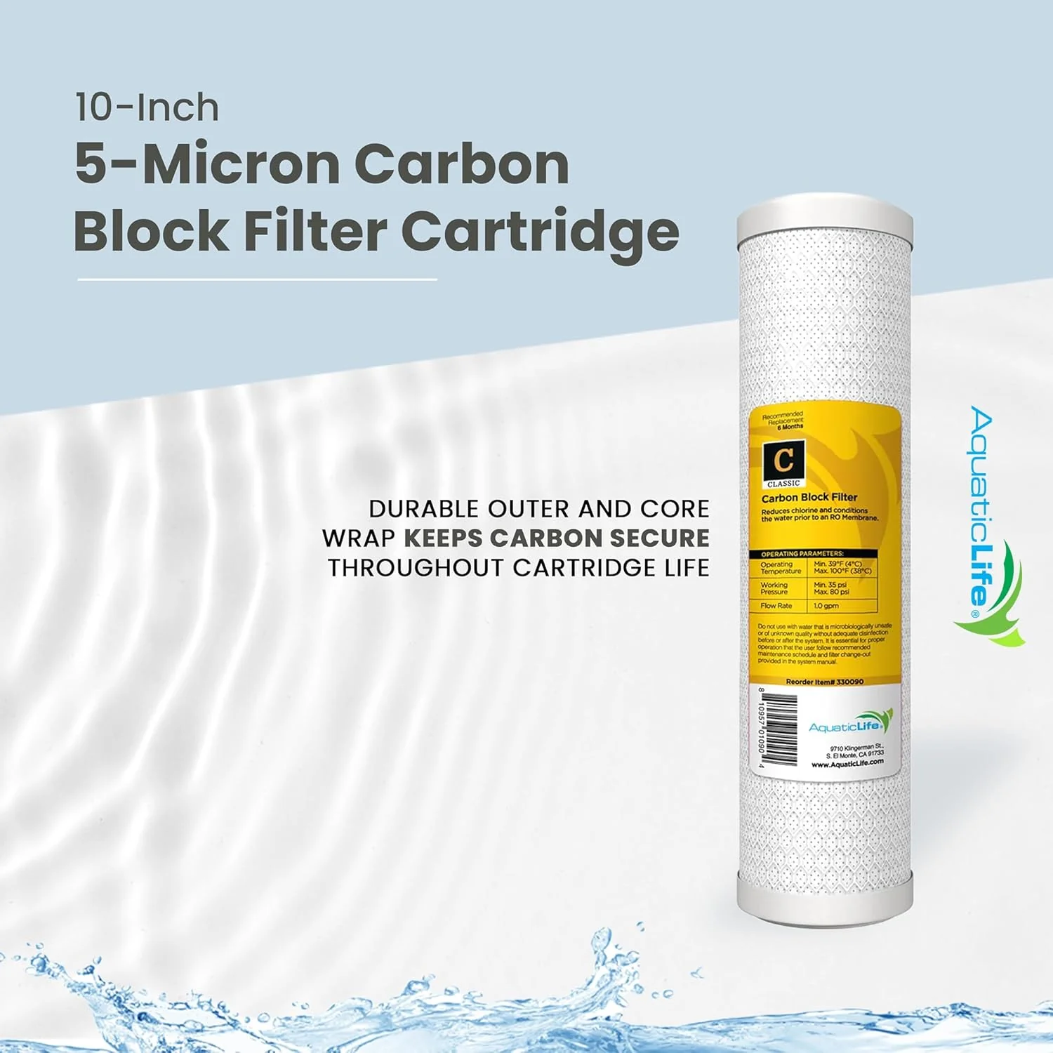Aquatic Life 10-Inch Pre Carbon Block Replacement Filter Cartridge for RO-DI System Units for Aquarium - Image 2