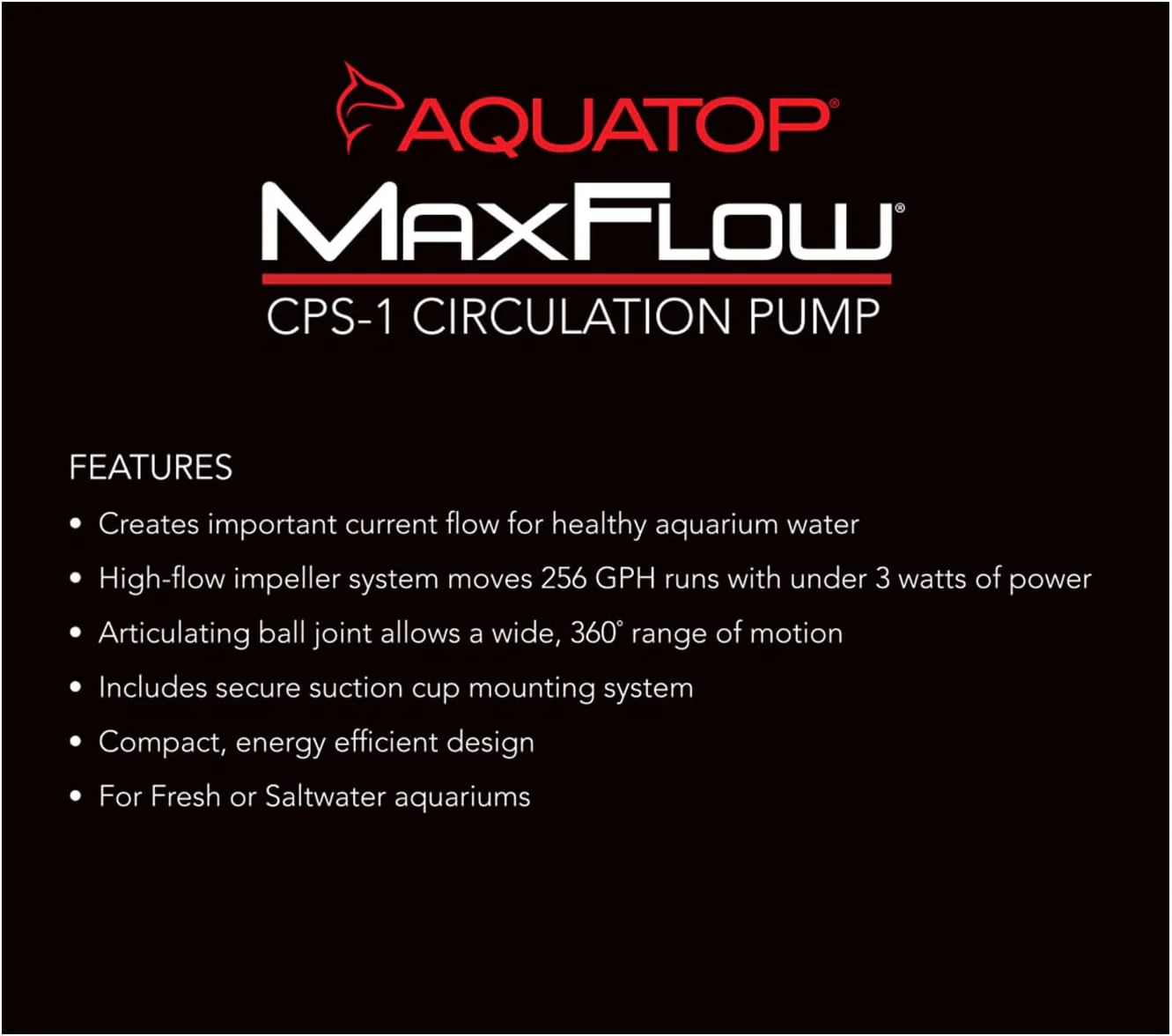 Aquatop MaxFlow Aquarium Circulation Pump 256GPH for Fish Tanks 20 to 40 gallons, CPS-1 - Image 4