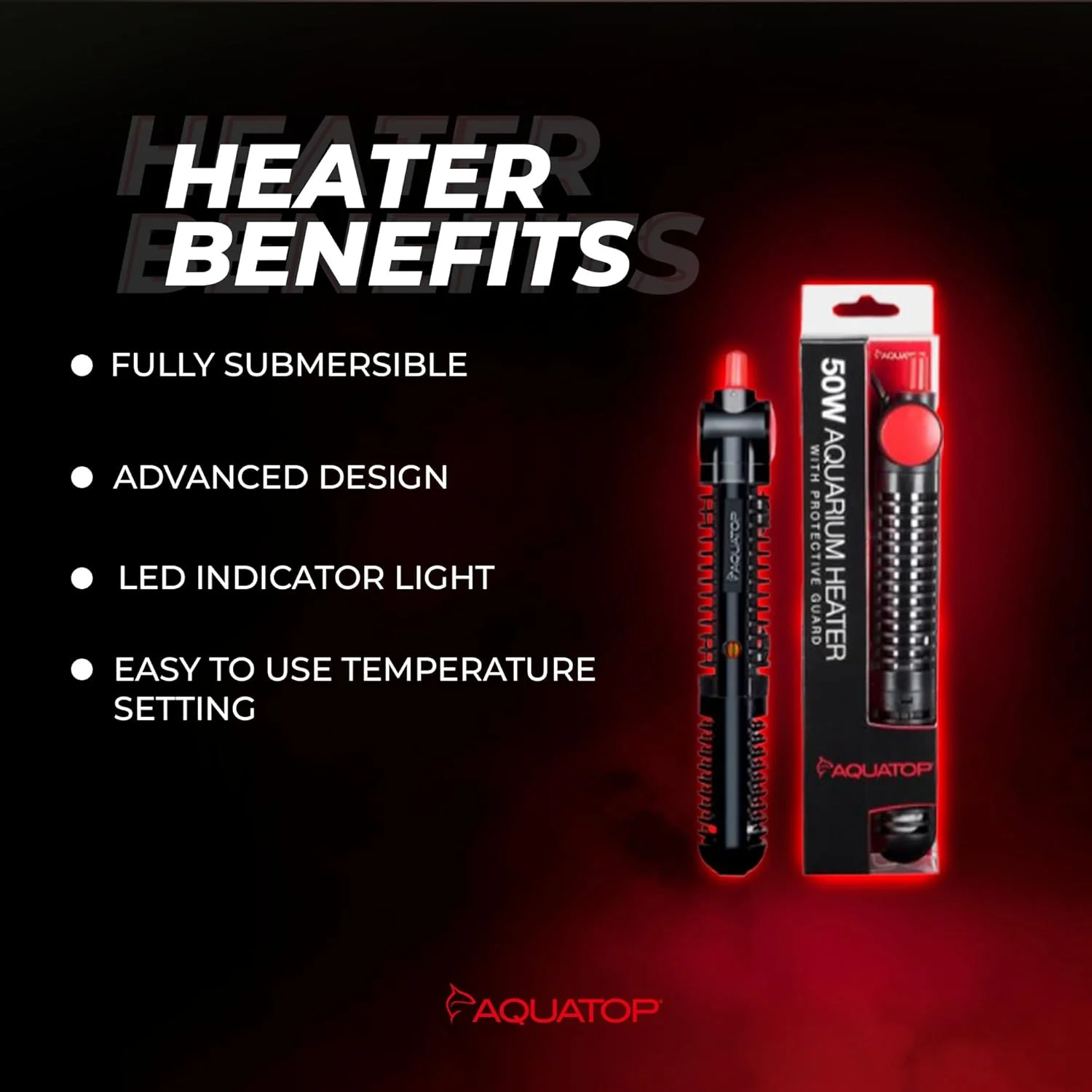 Aquatop Premier Glass Heater with Guard – Submersible for Fish Tanks Up to 13 Gallons – 68-93°F Adjustable Temp – Fresh & Saltwater Use - Image 3
