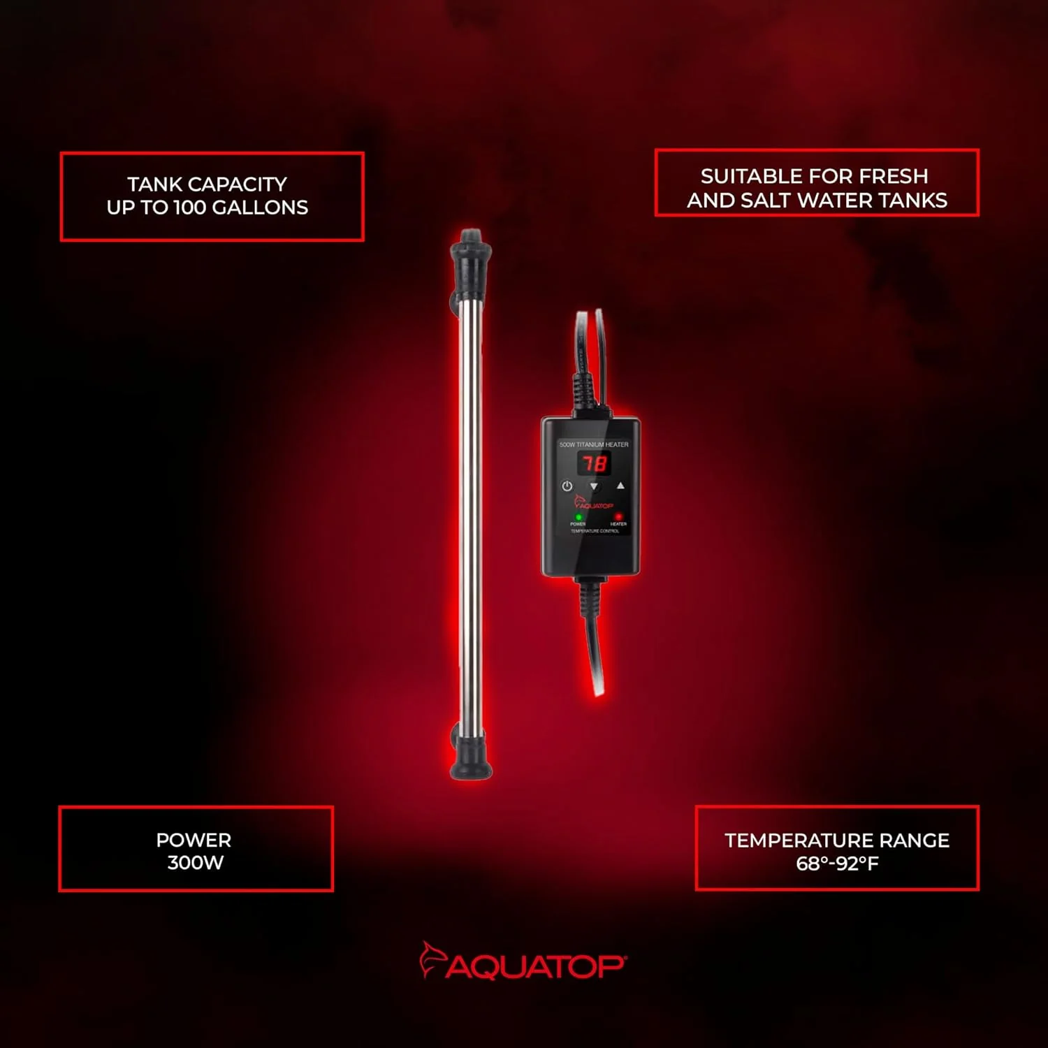 Aquatop Titanium Heater with Digital Controller – Fully Submersible - Up to 100 Gal – Adjustable 68-92°F – Durable Heater for Fresh & Saltwater - Image 4