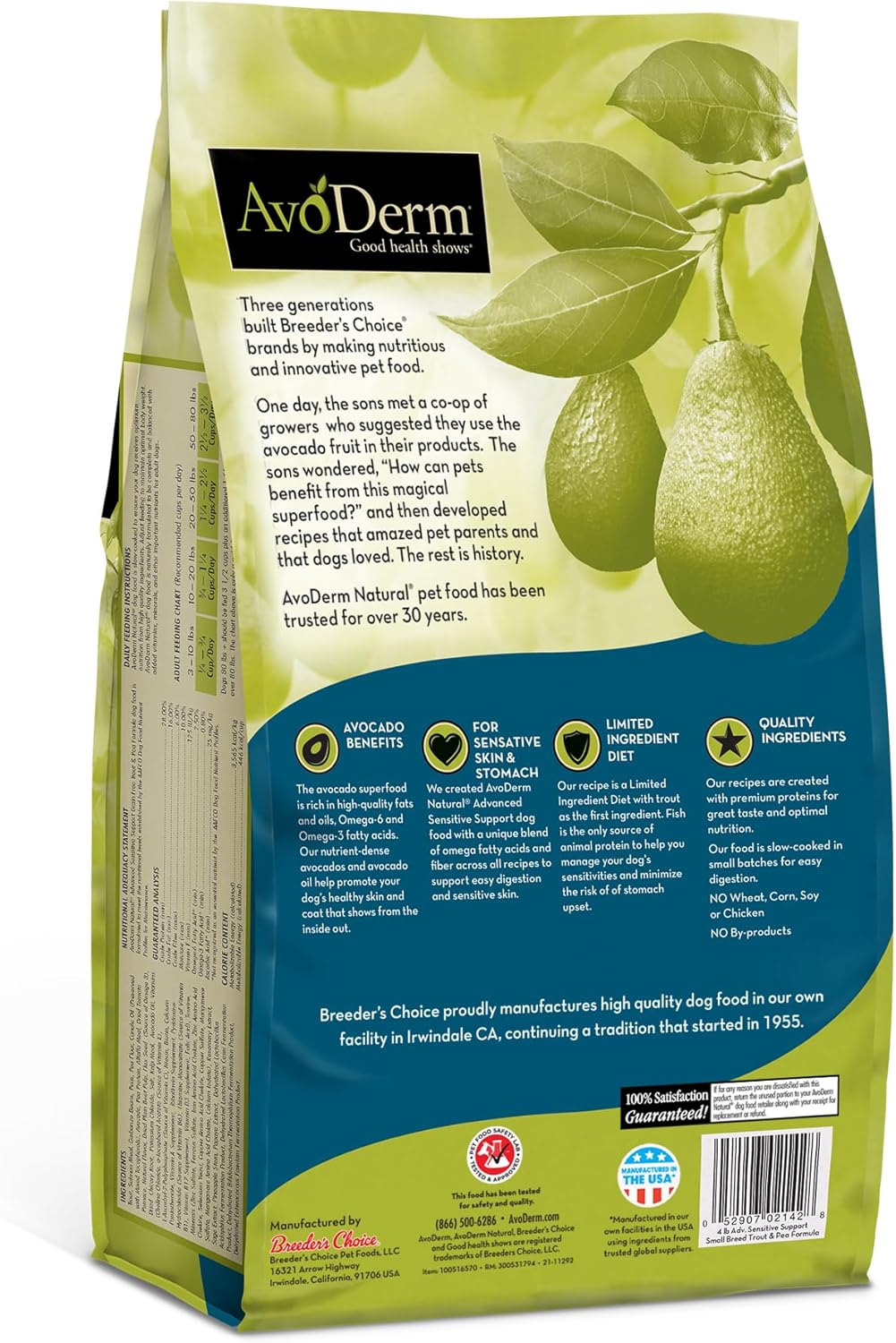 AvoDerm Advanced Sensitive Support Grain-Free Trout & Pea Formula Dry Dog Food, Sensitive Stomach, 4lb - Image 2
