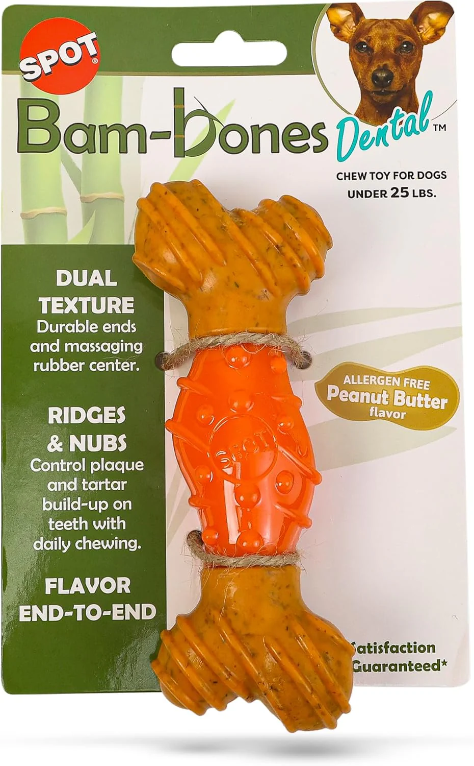 SPOT Bam-Bones Dental Bone - Made with Bamboo Fiber and a Massaging Rubber Center, Durable Oral Care Dog Chew for Light Chewers & Teething Puppies Under 25lbs, Allergen Free Peanut Butter Flavor - Image 5