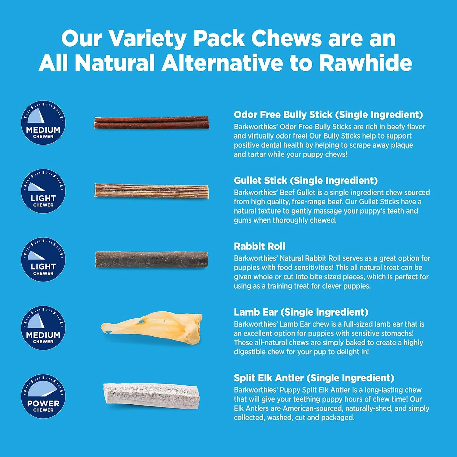 Barkworthies Puppy Variety Pack - 5 Count (Pack of 1) - Protein-Rich, All-Natural, Easily Digestible, Rawhide Alternative, Promotes Dental Health - Image 6