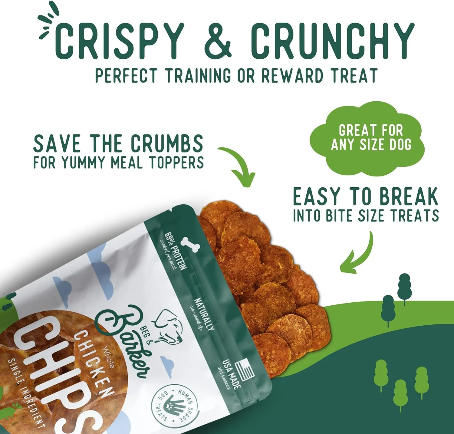 Beg & Barker Chicken Chips for Dogs - Single Ingredient Dog Treats Made for Small and Large Dogs Protein Human Grade Dog Treats Made from Real Meat Chicken, Made in USA - Image 6