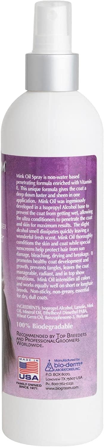 Bio-Groom Mink Oil Dog Conditioner Spray â€“ Dog Sunscreen, Vitamin E, Non-Sticky, Dog Polish, Cat & Dog Grooming Supplies, Cruelty-Free, Made in USA, Dog Products 12 fl oz 2-Pack - Image 3