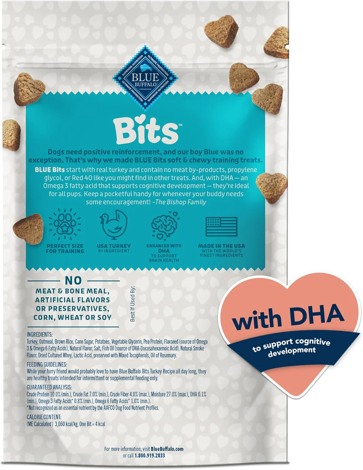 Blue Buffalo Bits Soft Dog Treats for Training, Made With Natural Ingredients & Enhanced with DHA, Turkey Recipe - Image 2