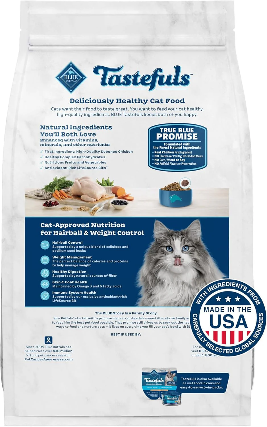 Blue Buffalo Tastefuls Adult Dry Cat Food for Weight Management & Hairball Control, Made in the USA with Natural Ingredients, Chicken Recipe - Image 2