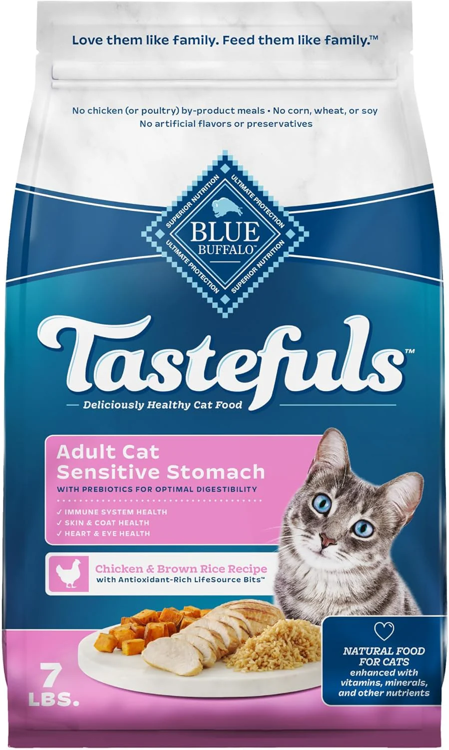 Blue Buffalo Tastefuls Natural Dry Food for Adult Cats, Sensitive Stomach, Chicken & Brown Rice Recipe - Image 10