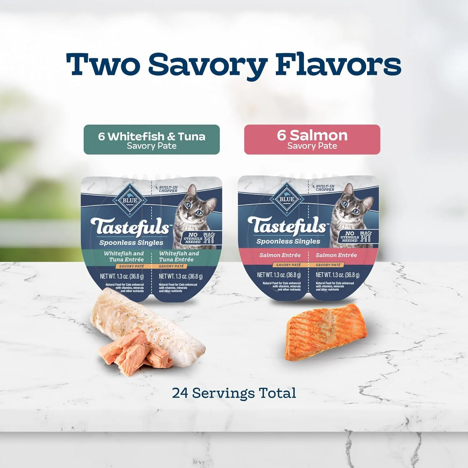 Blue Buffalo Tastefuls Spoonless Singles Variety Pack, Wet Cat Food Paté, 2.6-oz. Twin-Pack Trays, Whitefish/Tuna & Salmon Entreé - Image 4
