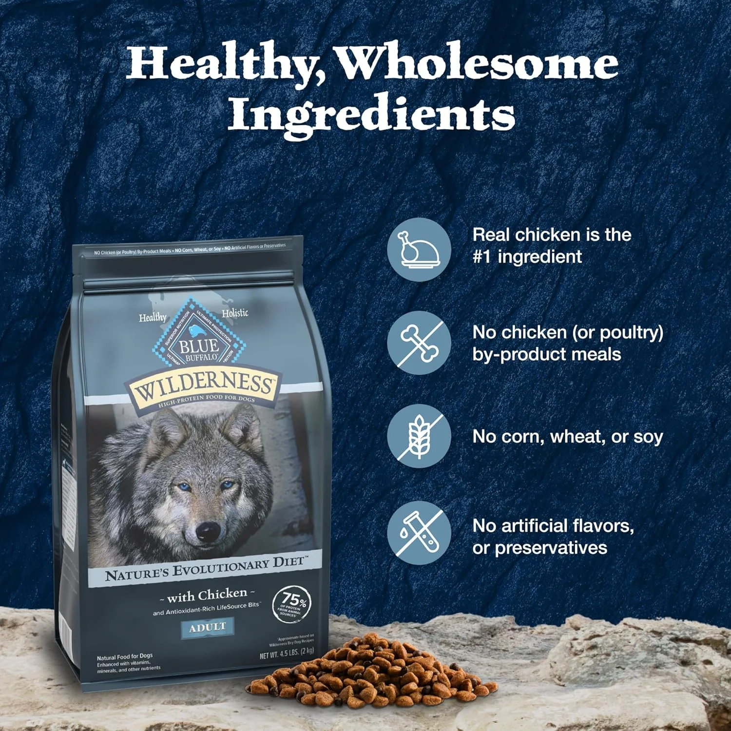 Blue Buffalo Wilderness Adult High-Protein Dry Dog Food Wholesome Grains Natural Ingredients - Image 6