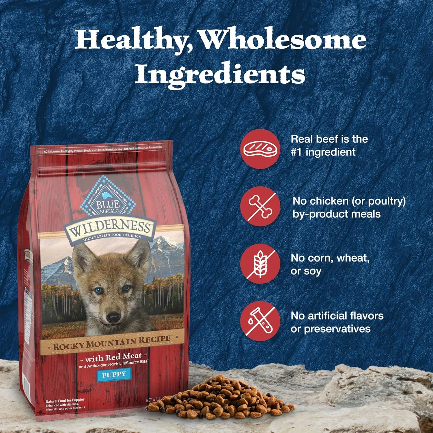 Blue Buffalo Wilderness High-Protein Rocky Mountain Recipe Dry Food for Puppies, Red Meat & Grains - Image 6