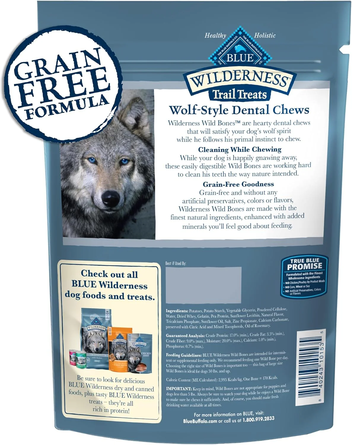 Blue Buffalo Wilderness Trail Treats Wild Bones Large Dental Chews, Grain-Free Dog Bones For Large Dogs Made with Natural Ingredients - Image 2